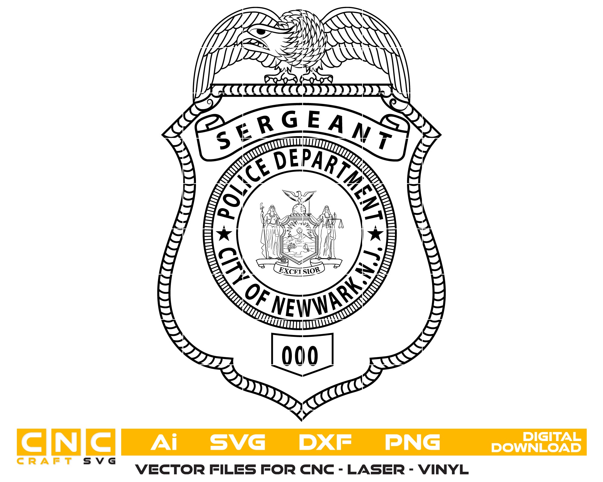 Newark Police Sergeant Badge SVG, Police Sergeant Badge Vector, Newark Police Badge, Law Enforcement Badge SVG, Police Officer Badge Vector
