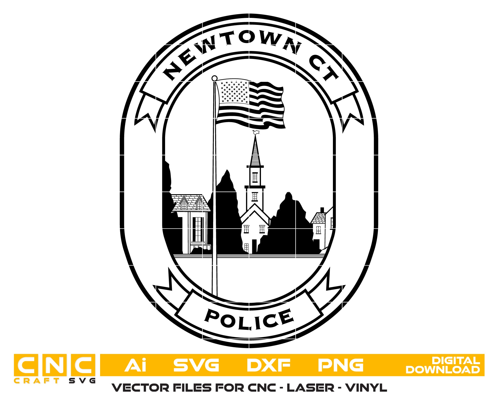 Newtown Police Department Patch SVG, Newtown CT Police Patch Vector, Connecticut Police Emblem, Police Shoulder Patch SVG File, Law Enforcement Patch Vector