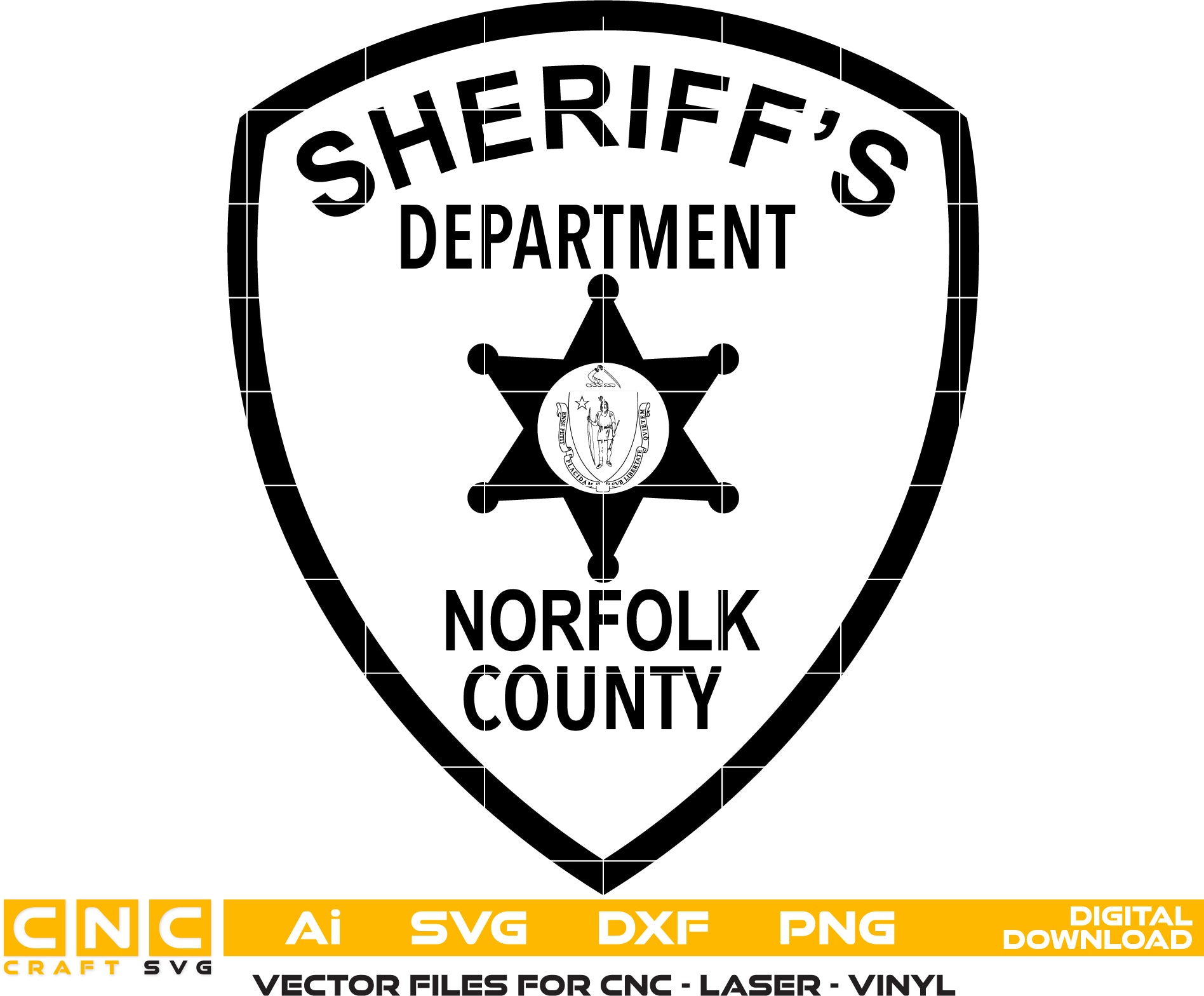 Norfolk County Sheriff Badge, Massachusetts Sheriff Badge Vector art Digital file