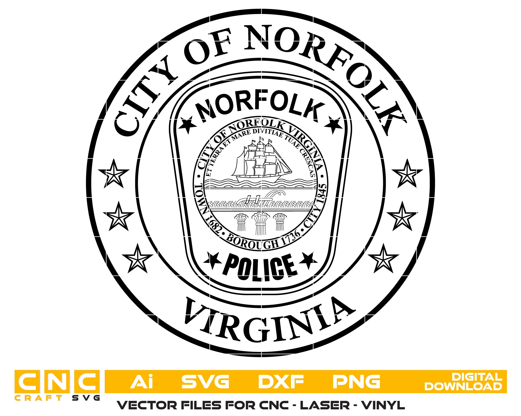 Norfolk Police Department Patch SVG, Norfolk VA Police Patch Vector, Virginia Police Emblem, Police Shoulder Patch SVG, Law Enforcement Patch Vector File