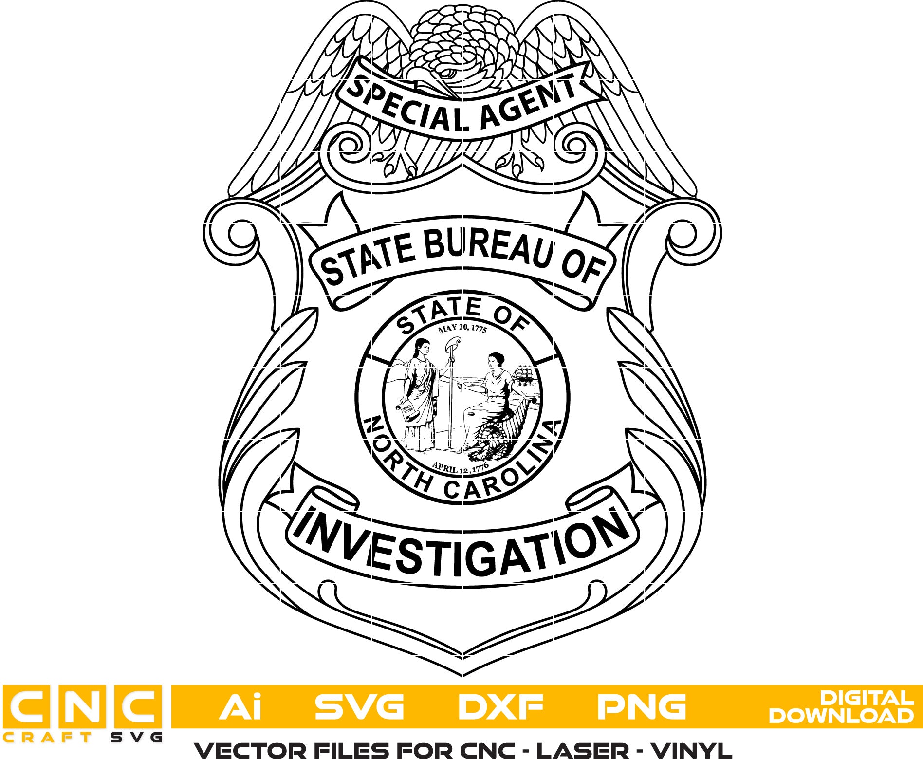 North Carolina Bureau of Investigation, North Carolina Special Agent Badge Vector art Svg, Dxf, Jpg, Png, and Ai files