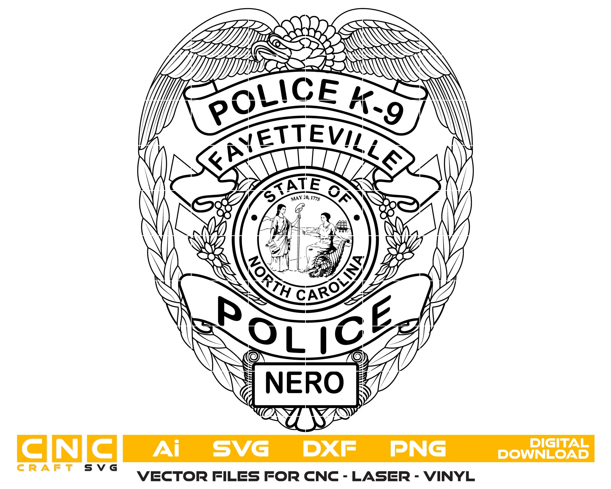 North Carolina Fayetteville Police Badge Vector Art, Ai,SVG, DXF, PNG, Digital Files