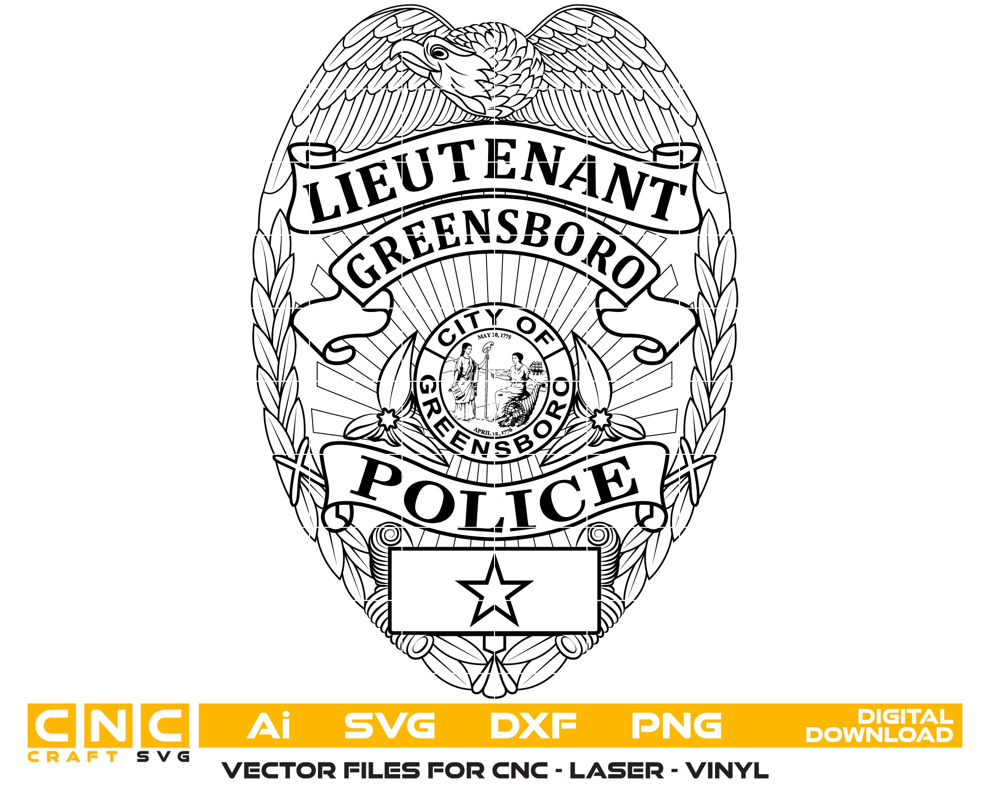 North Carolina Greensboro Police Lieutenant Badge Vector Art, Ai,SVG,