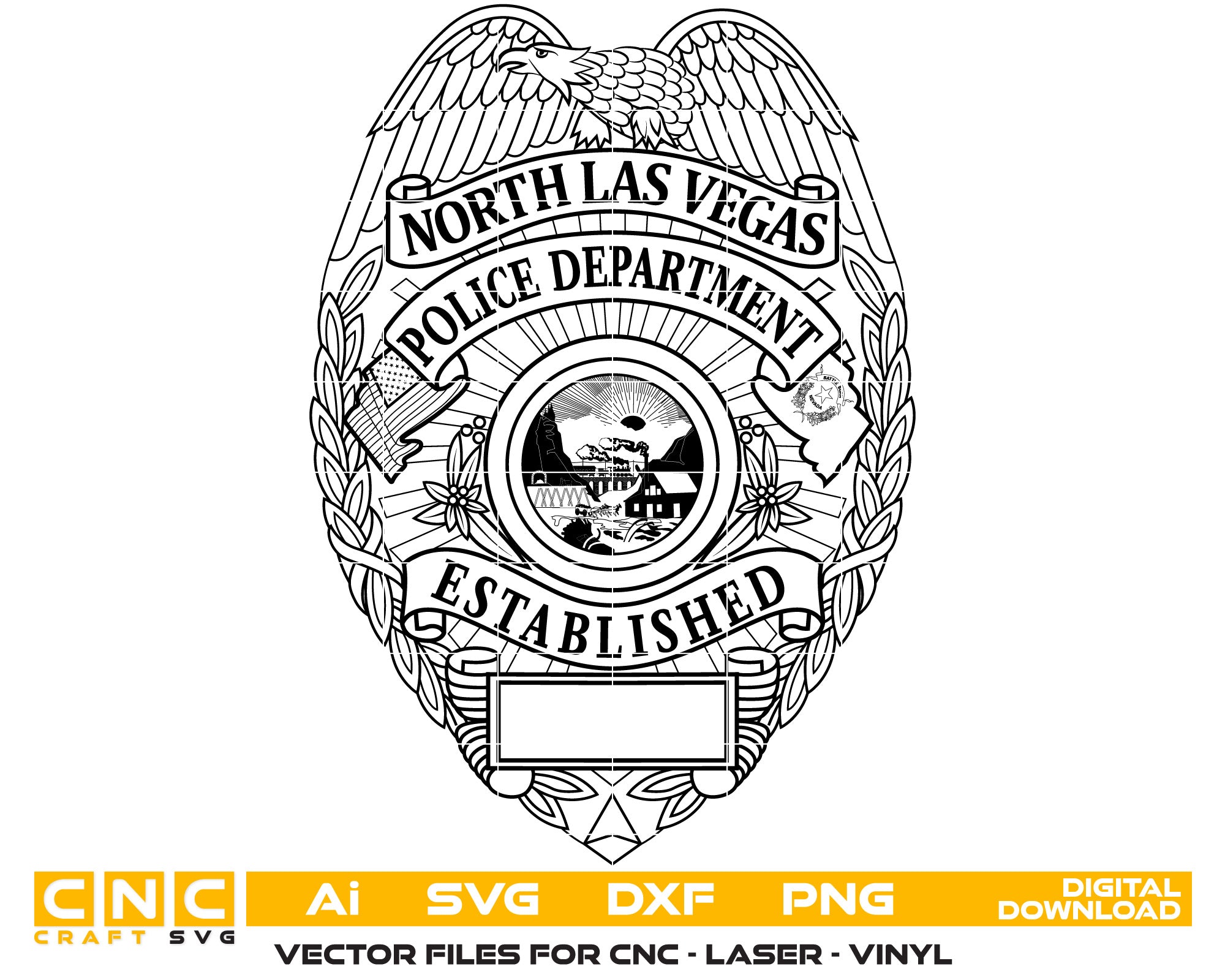 North Las Vegas Police Badge Vector Art, Ai,SVG, DXF, PNG, Digital Files