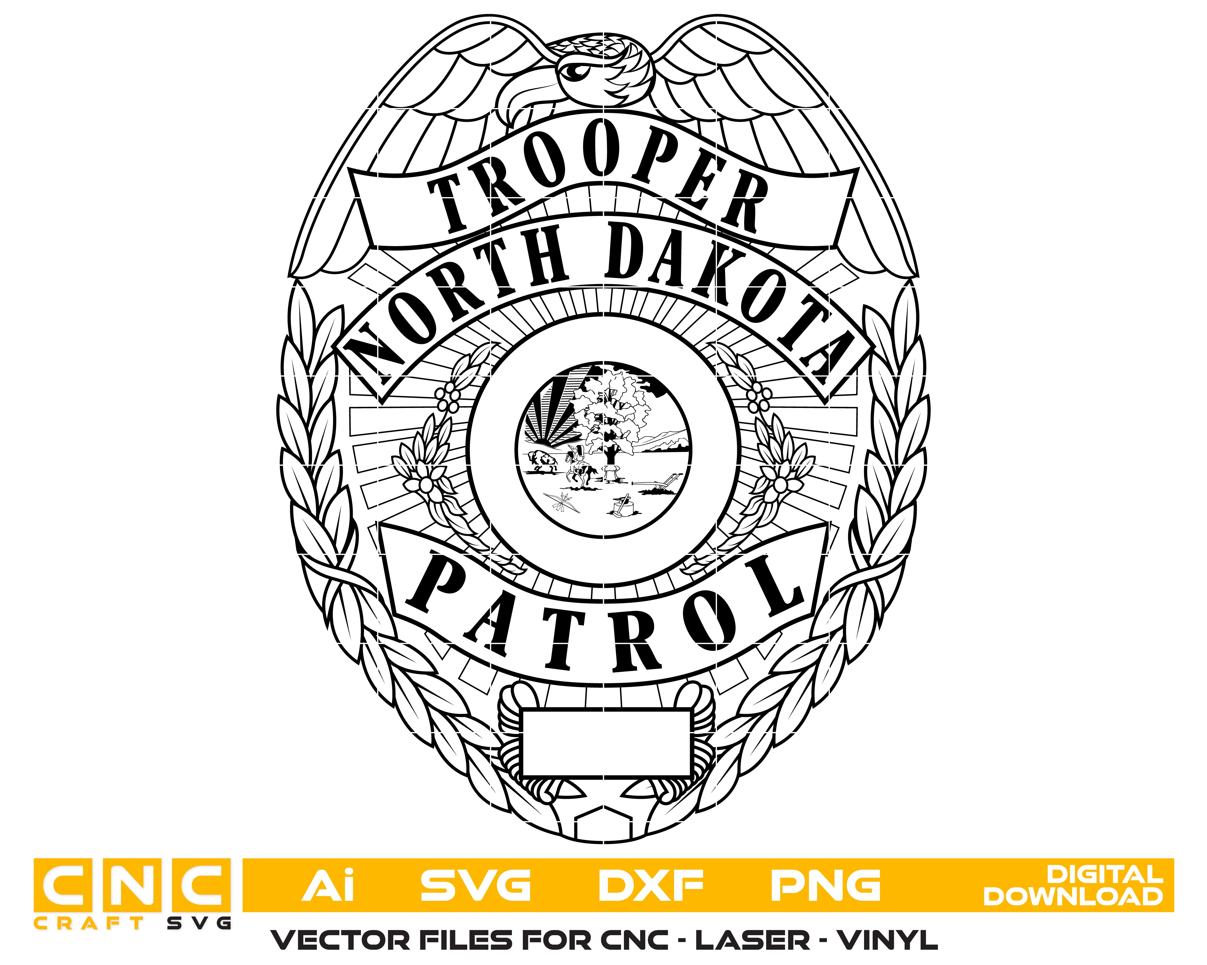 North Dakota Highway Patrol Badge SVG, North Dakota State Trooper Badge Vector, ND Highway Patrol Emblem SVG, State Law Enforcement Badge, Highway Patrol Badge Vector File