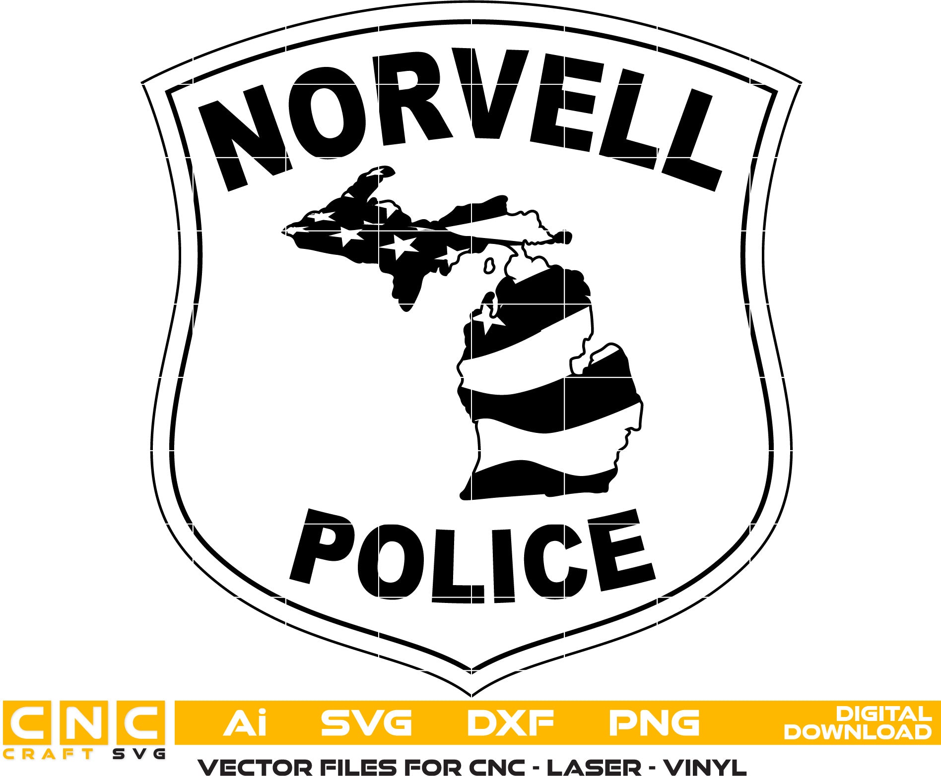 Norvell Police Badge Vector art Svg, Dxf, Jpg, Png, and Ai files For laser engraving, woodworking, acrylic painting, and all printing machines.