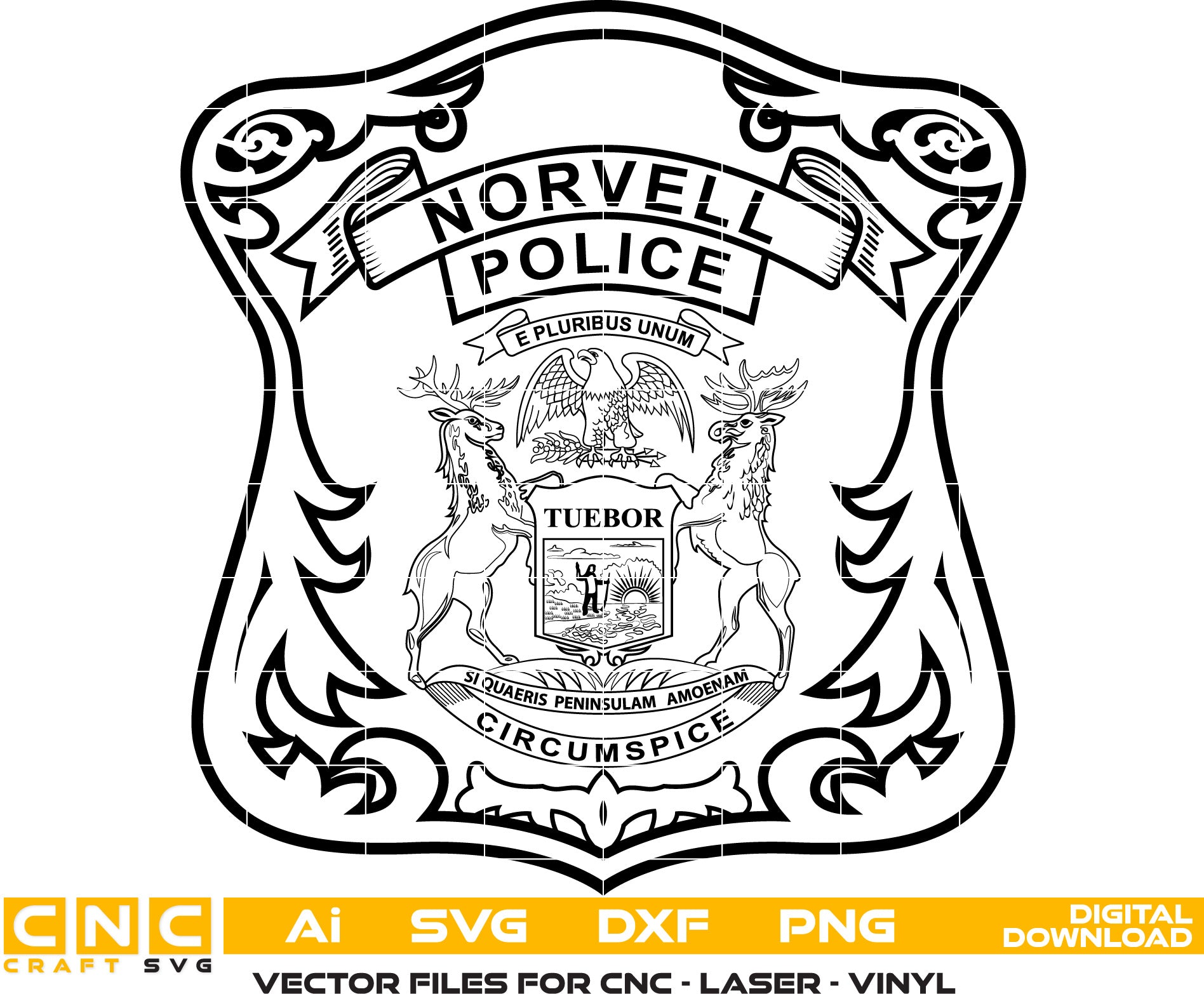 Norvell Police Badge Vector art Svg, Dxf, Jpg, Png, and Ai files For laser engraving, woodworking, acrylic painting, and all printing machines.