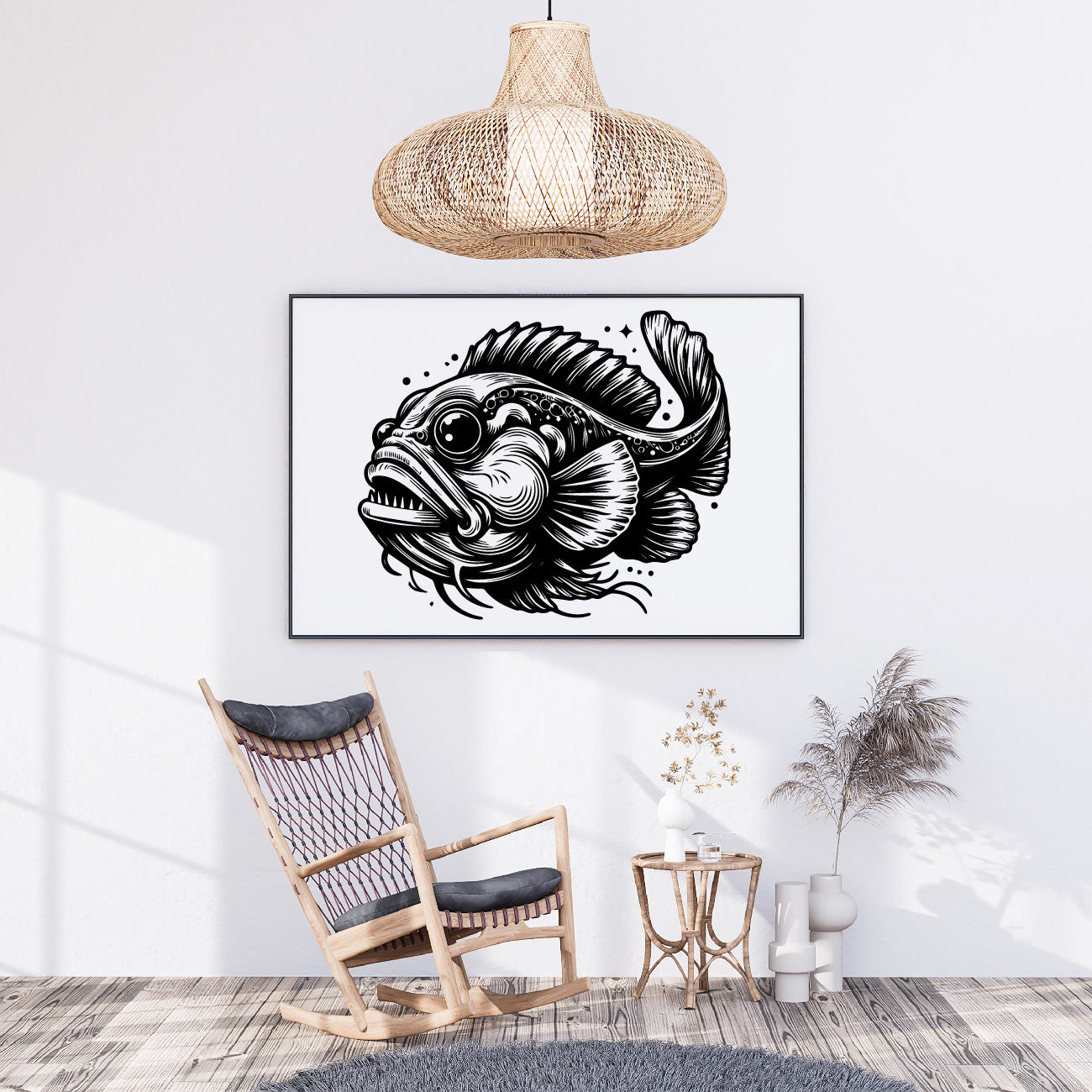 O Fish Vector Black & White SVG