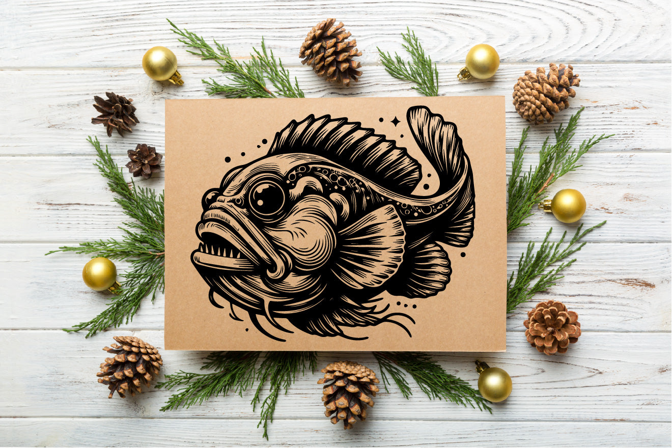 O Fish Vector Black & White SVG