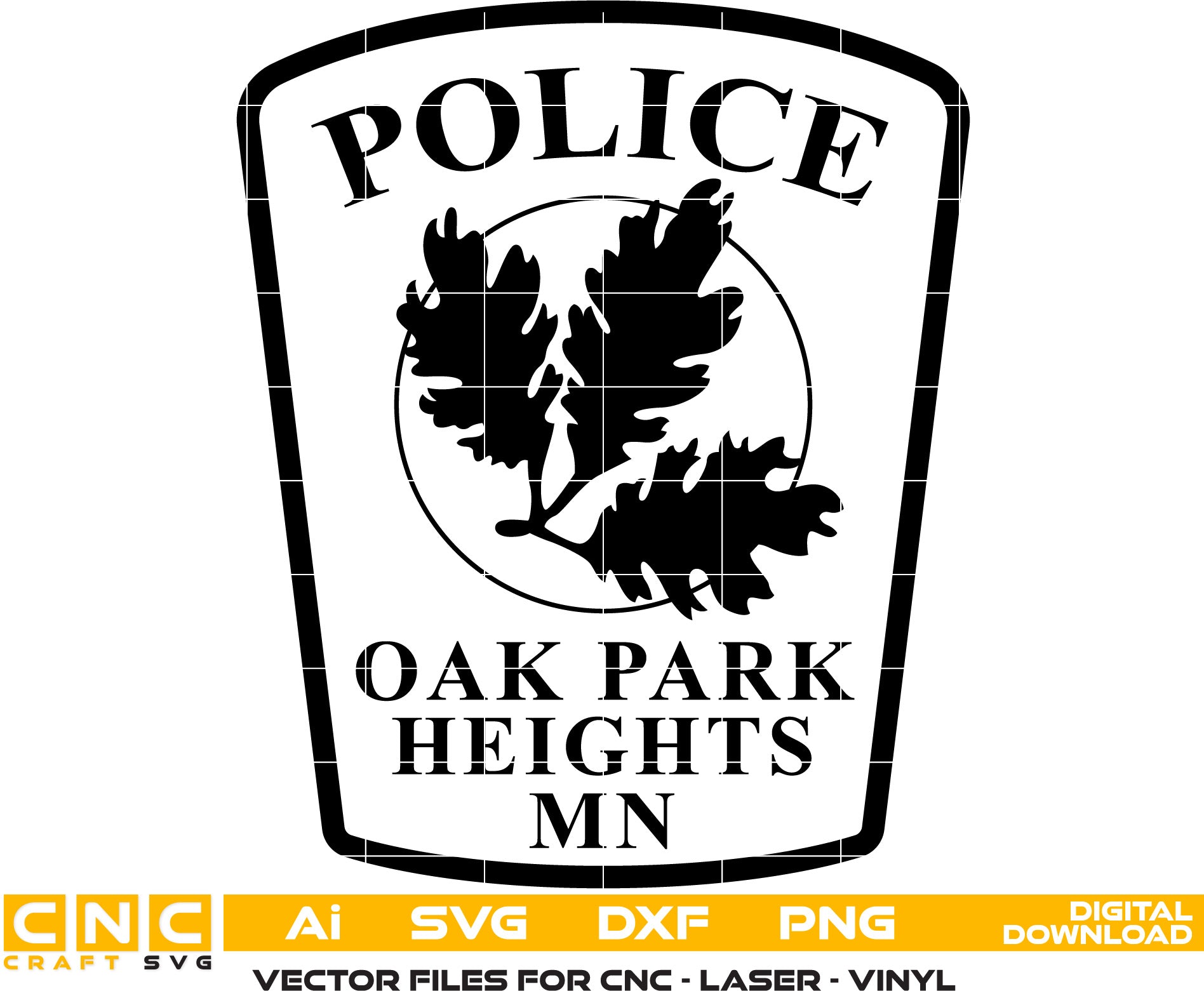 Oak Park Heights Police Badge Vector Illustration Vector art Svg, Dxf, Jpg, Png, and Ai files For laser engraving, woodworking, acrylic painting, and all printing machines.