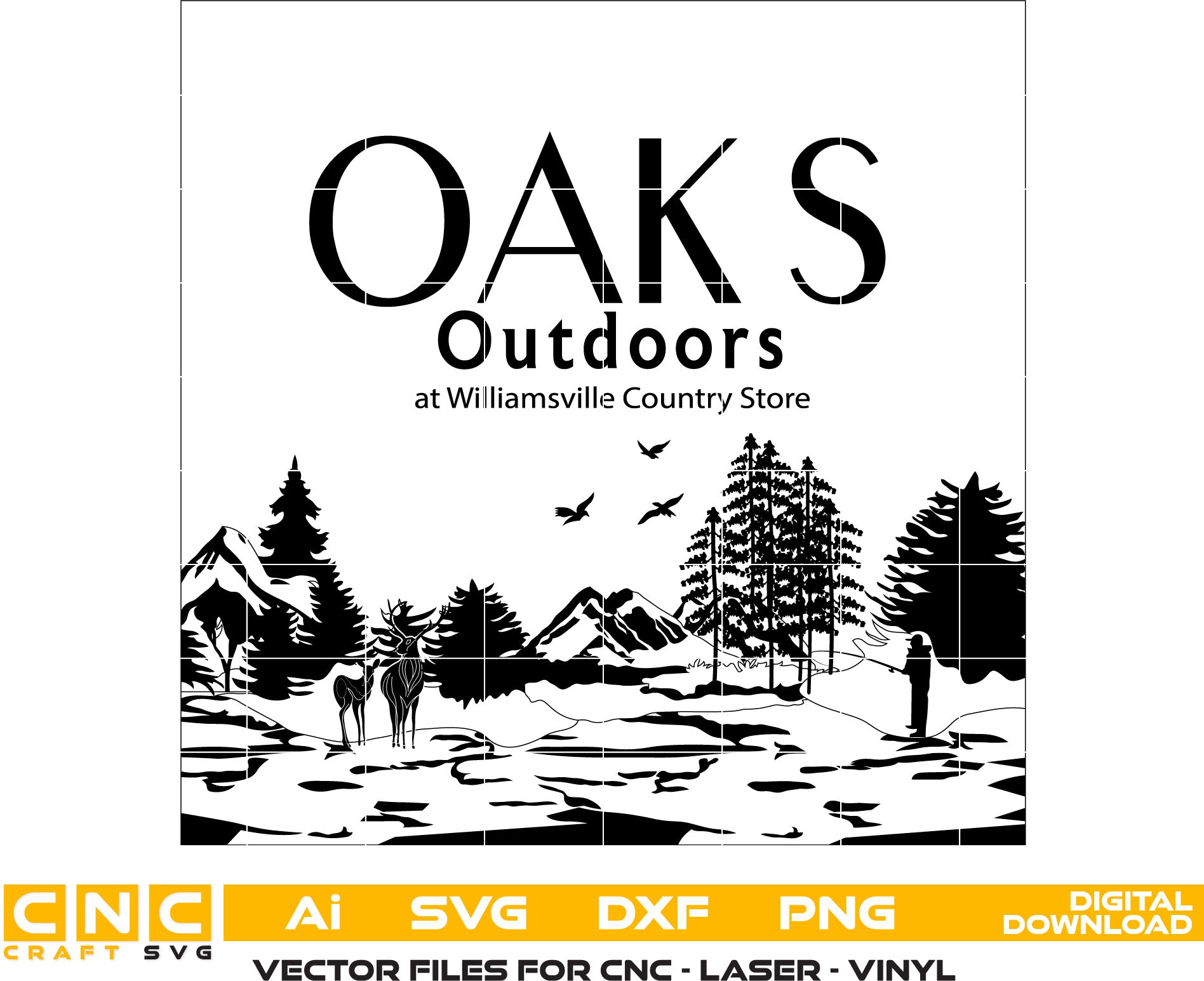 Oaks Outdoors At Williamsville County Store Vector art Svg, Dxf, Jpg, Png and Ai files For laser engraving, woodworking, acrylic painting, and all printing machines.