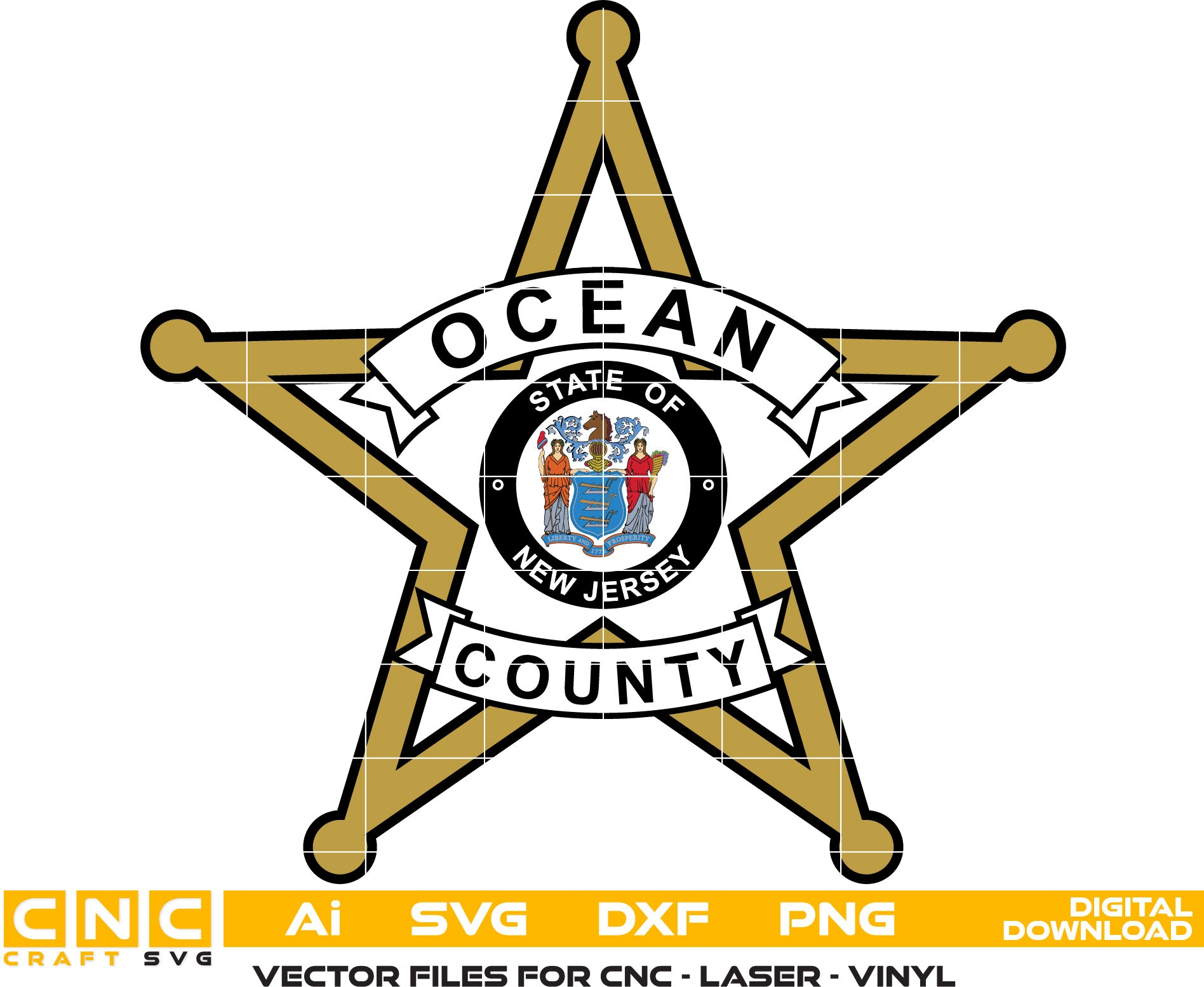 Ocean County Sheriff Badge, New Jersey Sheriff Badge Colour file for Laser engraving, woodworking, acrylic painting, glass etching, and all printing machines.