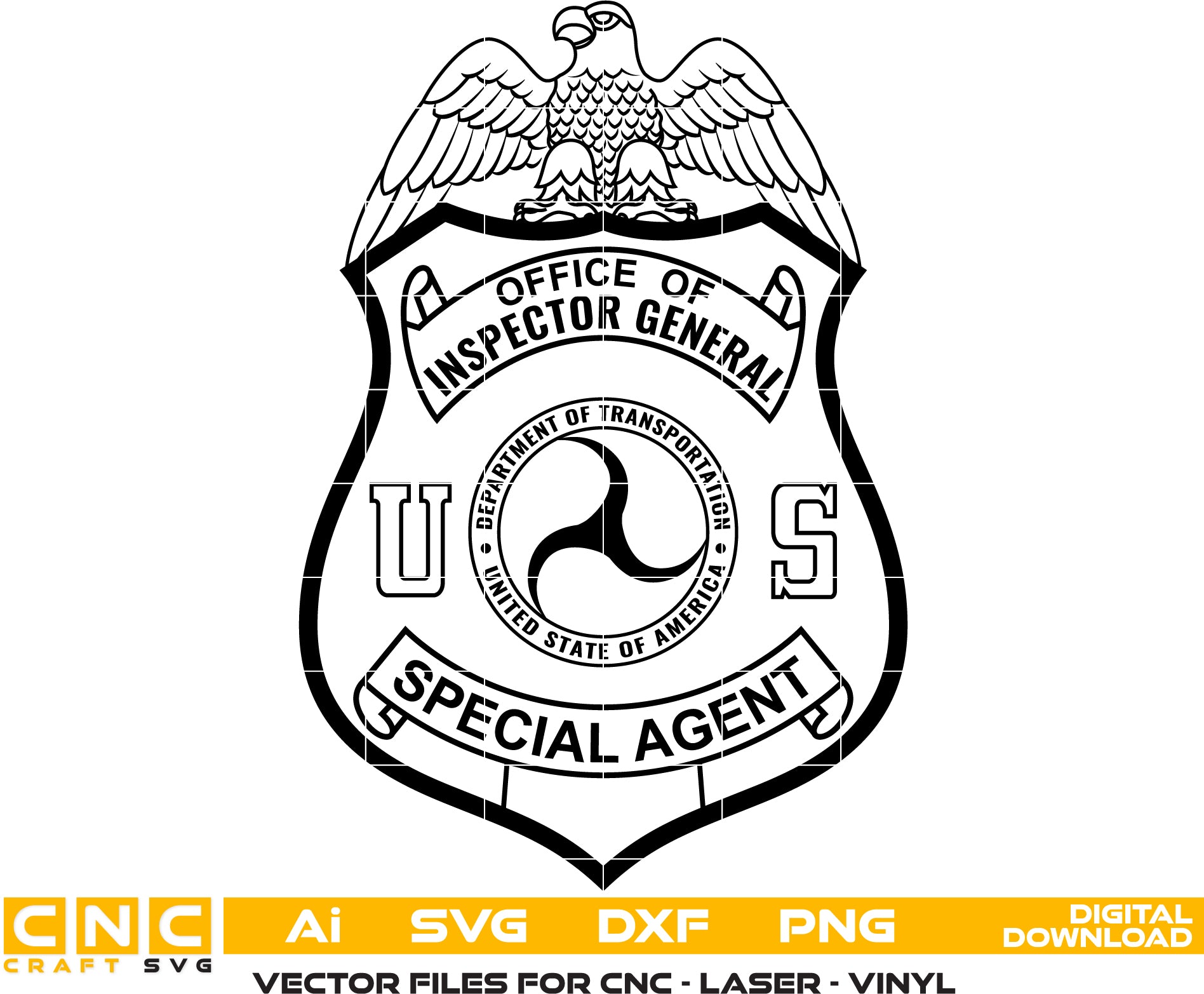 Office of Inspector General Special Agent Badge Vector art Svg/ Dxf/ Jpg/ Png/ and Ai files For laser engraving/ woodworking/ acrylic painting and all printing machines.