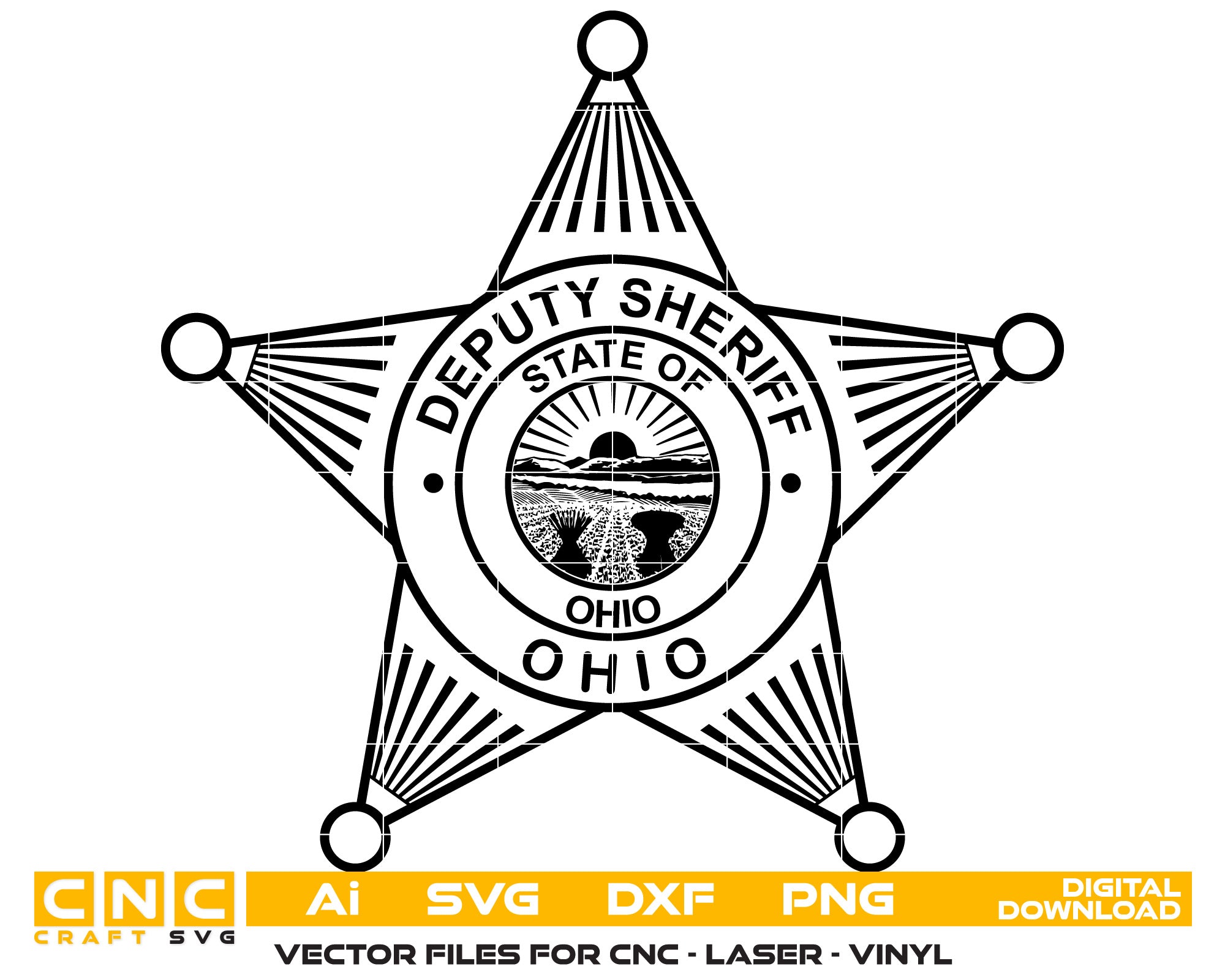 Ohio Deputy Sheriff Badge Vector Art, Ai,SVG, DXF, PNG, Digital Files