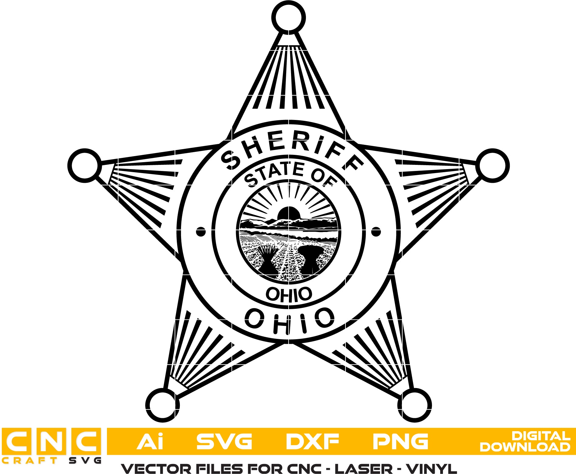 Ohio Sheriff Badge Vector art Svg/ Dxf/ Jpg/ Png/ and Ai files For laser engraving/ woodworking/ acrylic painting and all printing machines.