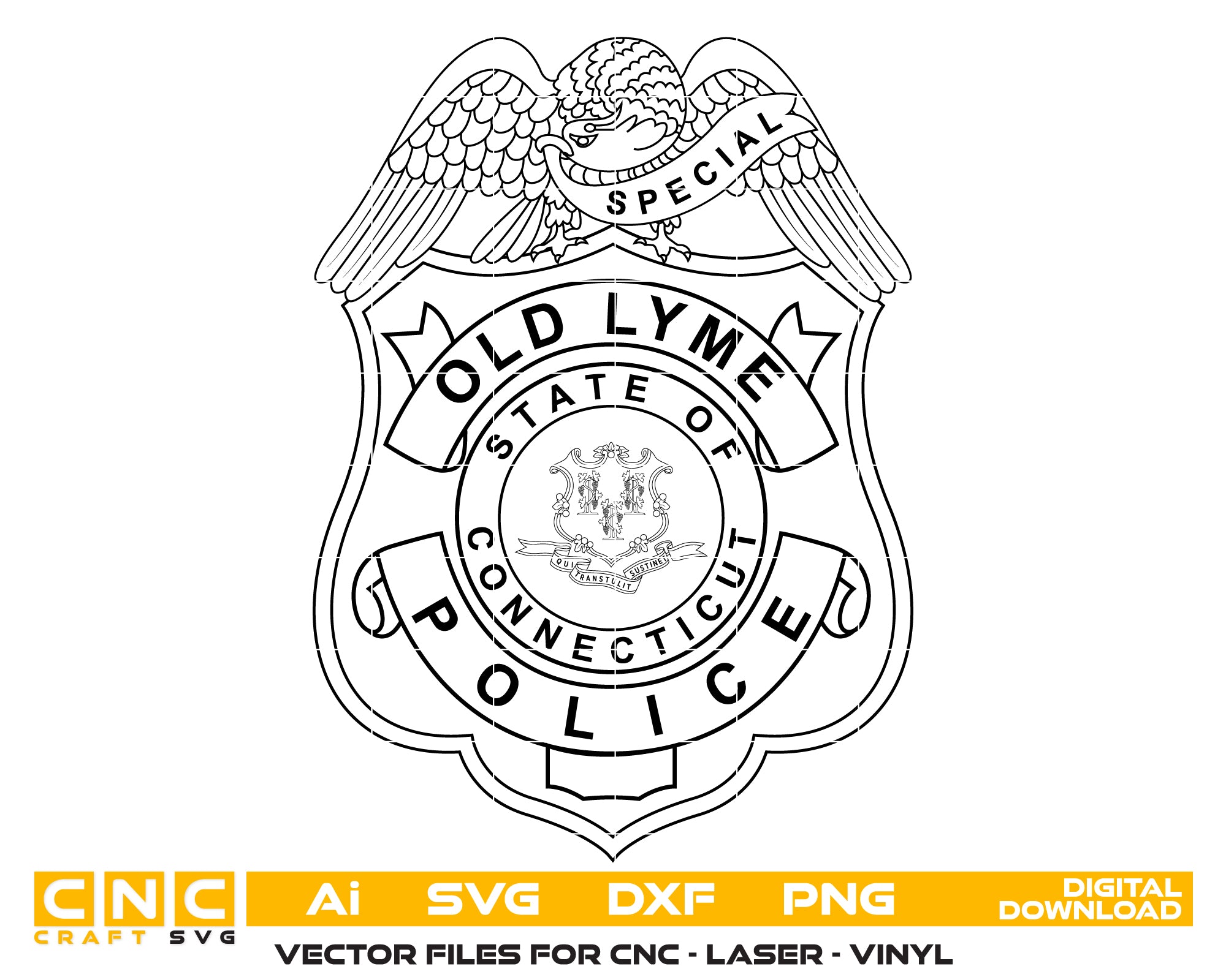 Old Lyme Special Police Badge SVG, Connecticut Police Badge Vector, Old Lyme Special Police Badge, Law Enforcement Badge SVG, Police Department Badge Vector