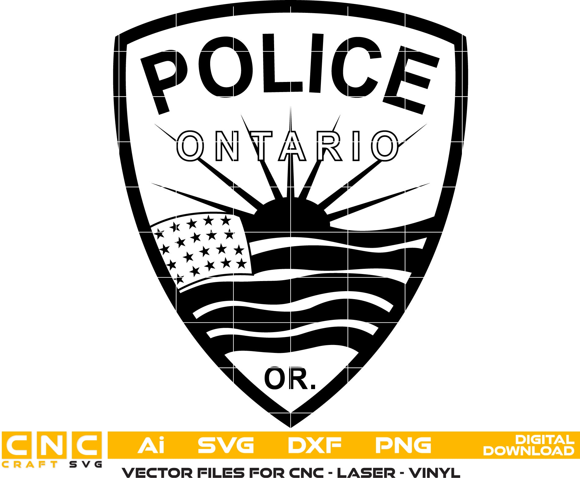 Ontario Police Badge Vector art Svg, Dxf, Jpg, Png, and Ai files For laser engraving, woodworking, acrylic painting, and all printing machines.