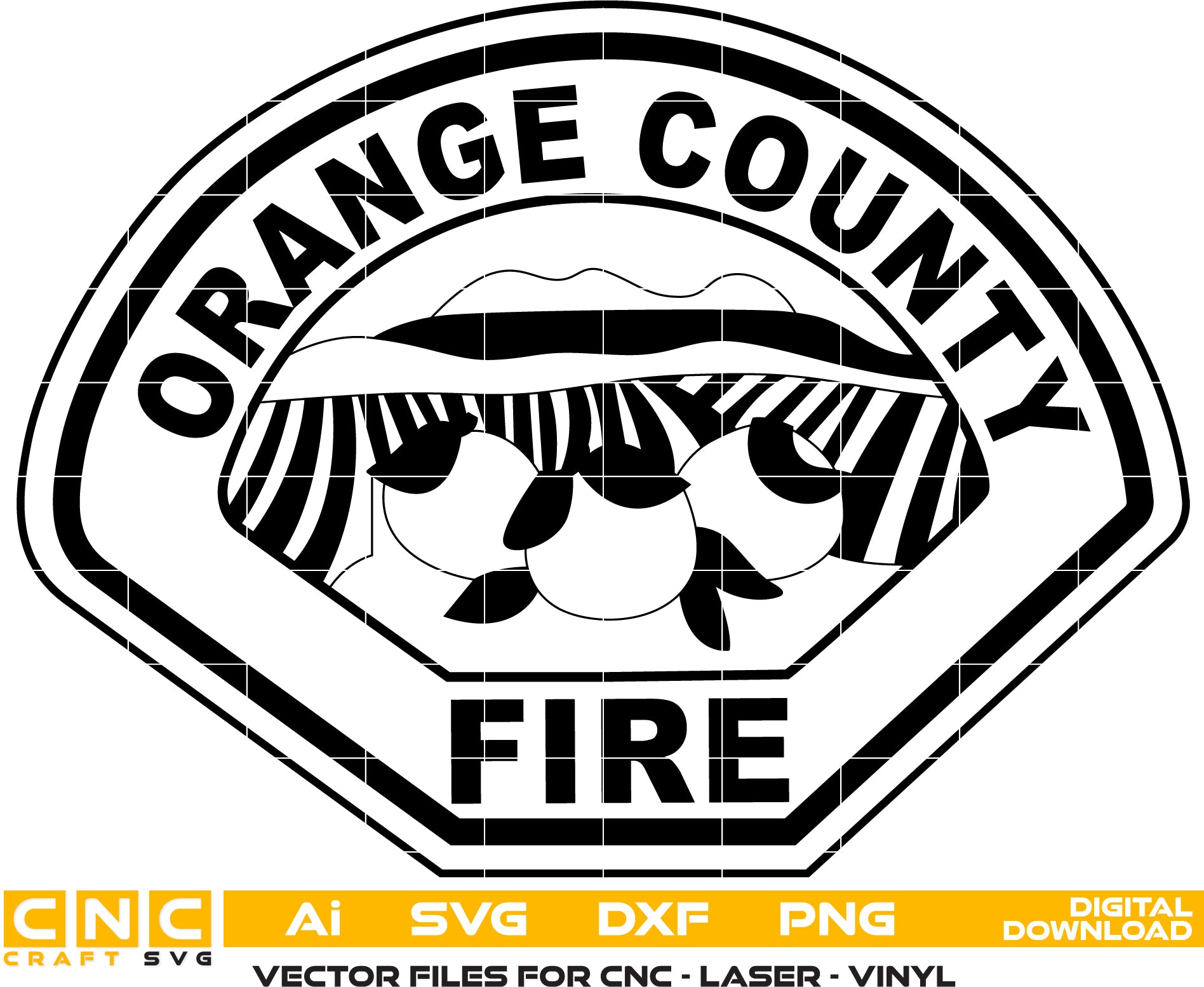 Orange County Fire Dept Badge Vector art Svg/ Dxf/ Jpg/ Png/ and Ai files For laser engraving/ woodworking/ acrylic painting and all printing machines.