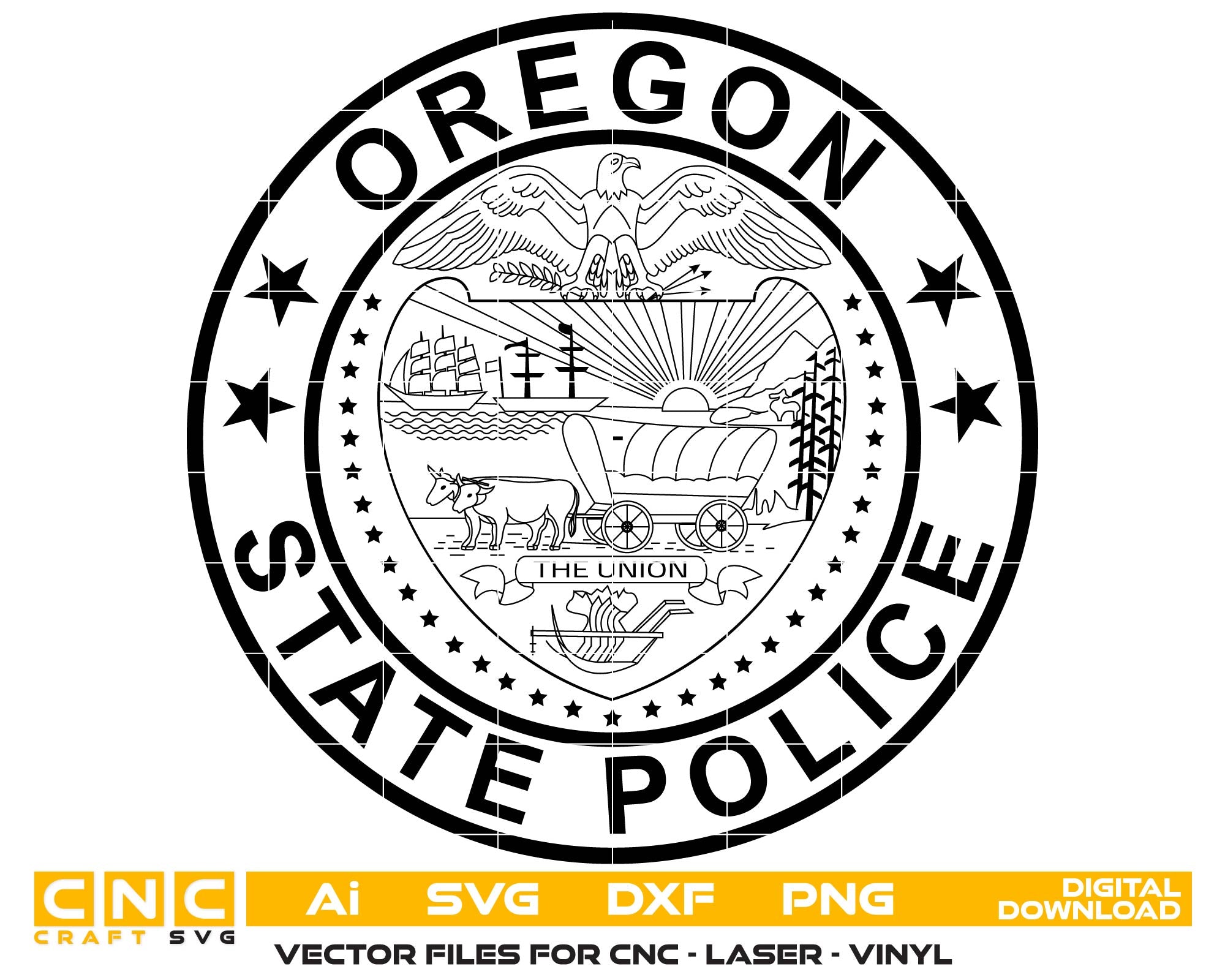Oregon State Police Patch SVG

OSP Badge Vector Design

Oregon State Seal Police Emblem

Law Enforcement Patch for Engraving

Oregon Trooper Logo CNC File