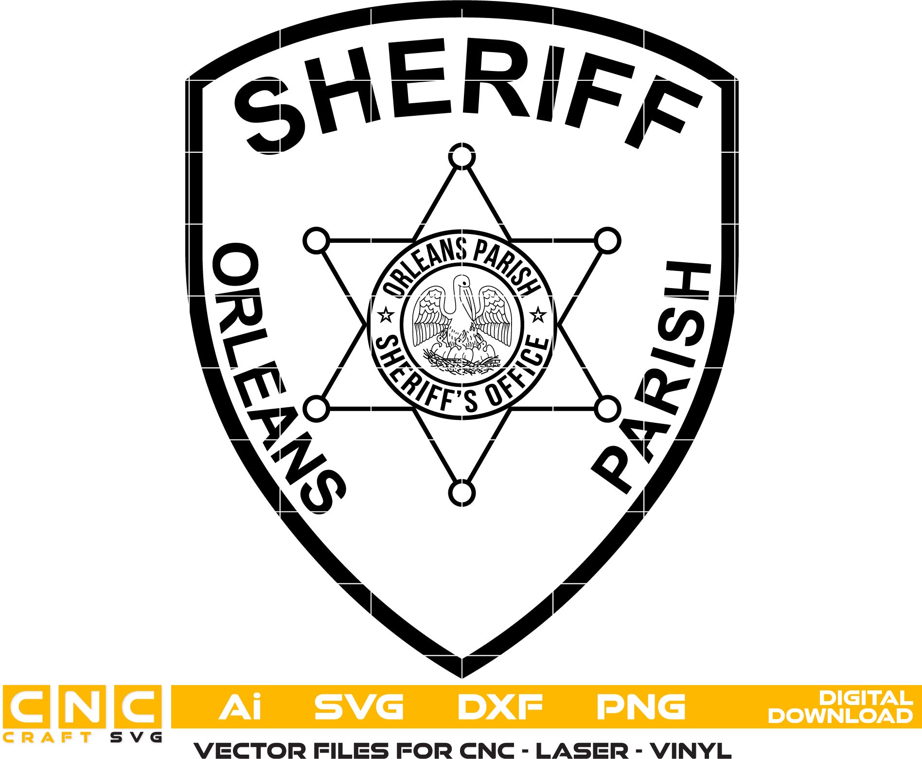 Orleans Parish Sheriff patch Vector art Svg, Dxf, Jpg, Png, and Ai files For laser engraving, woodworking, acrylic painting, and all printing machines.