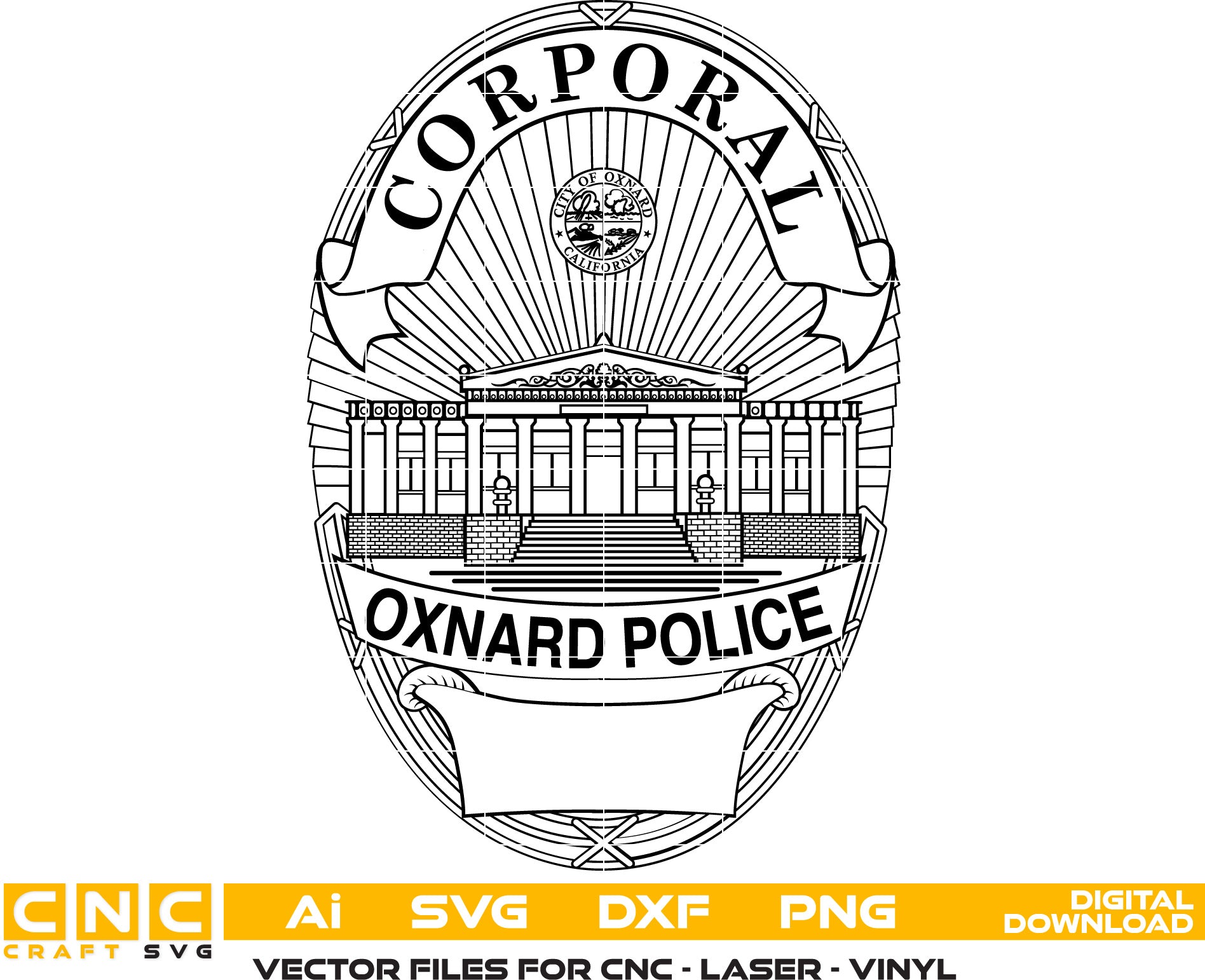 Oxnard Police Corporal Badge, Oxnard Police Badge, Oxnard Police vector art, Digital File