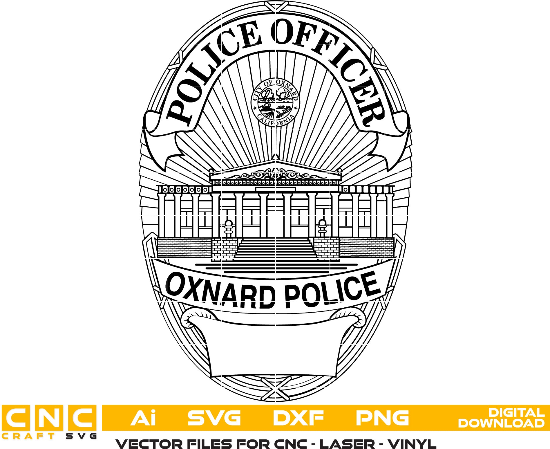 Oxnard Police Officer Badge, Oxnard Police Officer vector art, Digital File