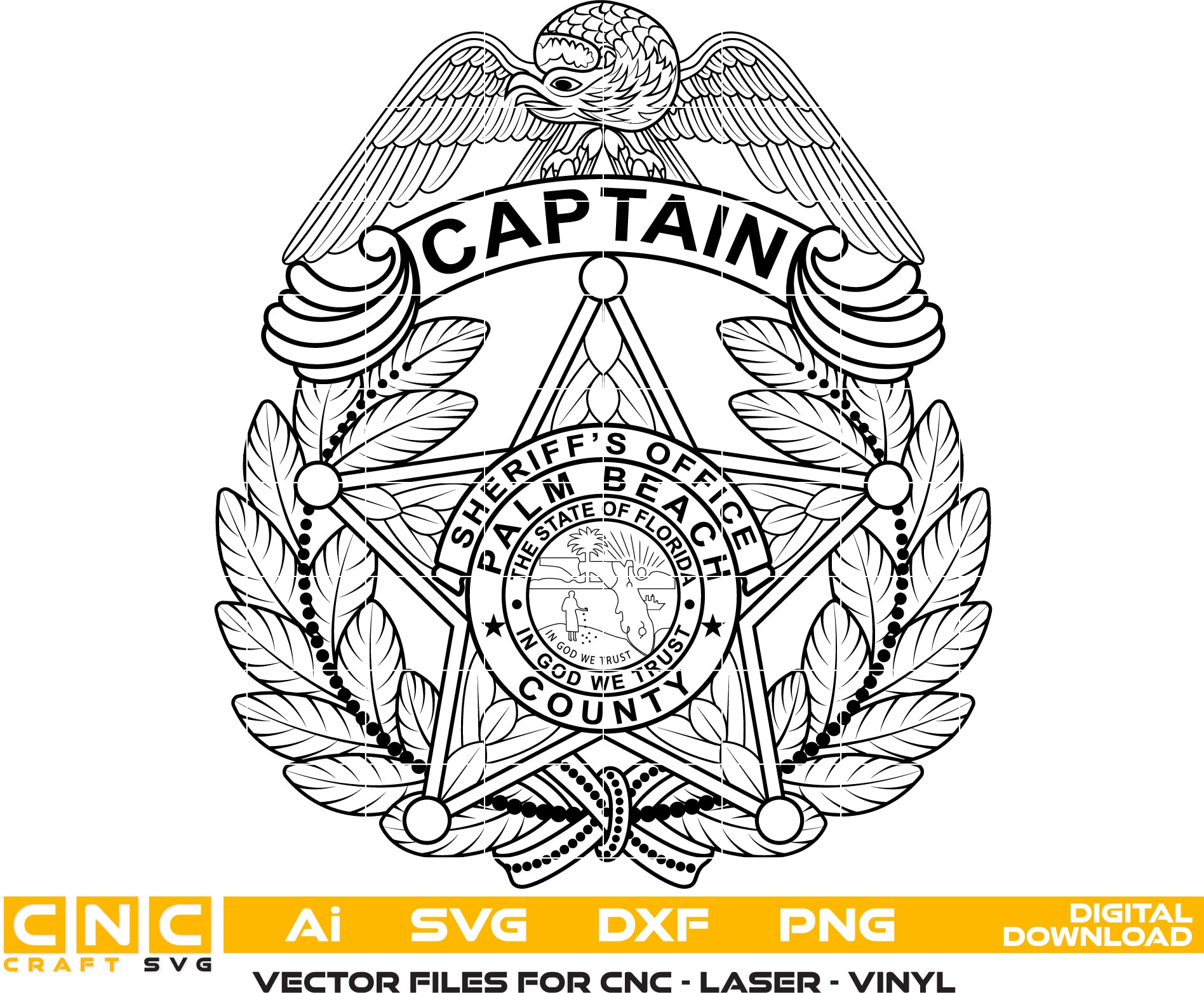 Palm Beach County Sheriff Captain Badge - Florida Sheriff Badge Vector art Digital file