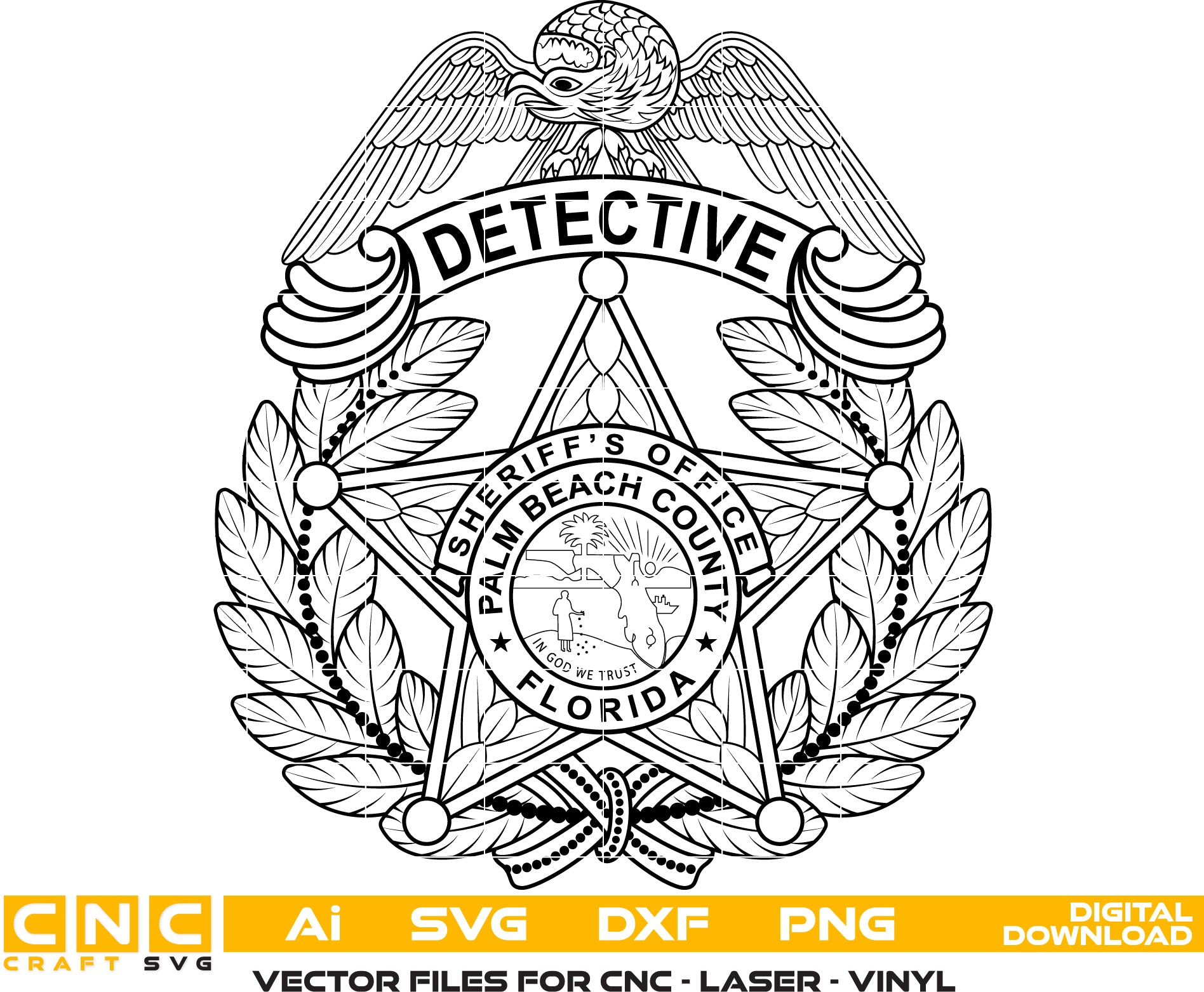 Palm Beach County Sheriff Detective Badge - Florida sheriff badge Vector art Digital file