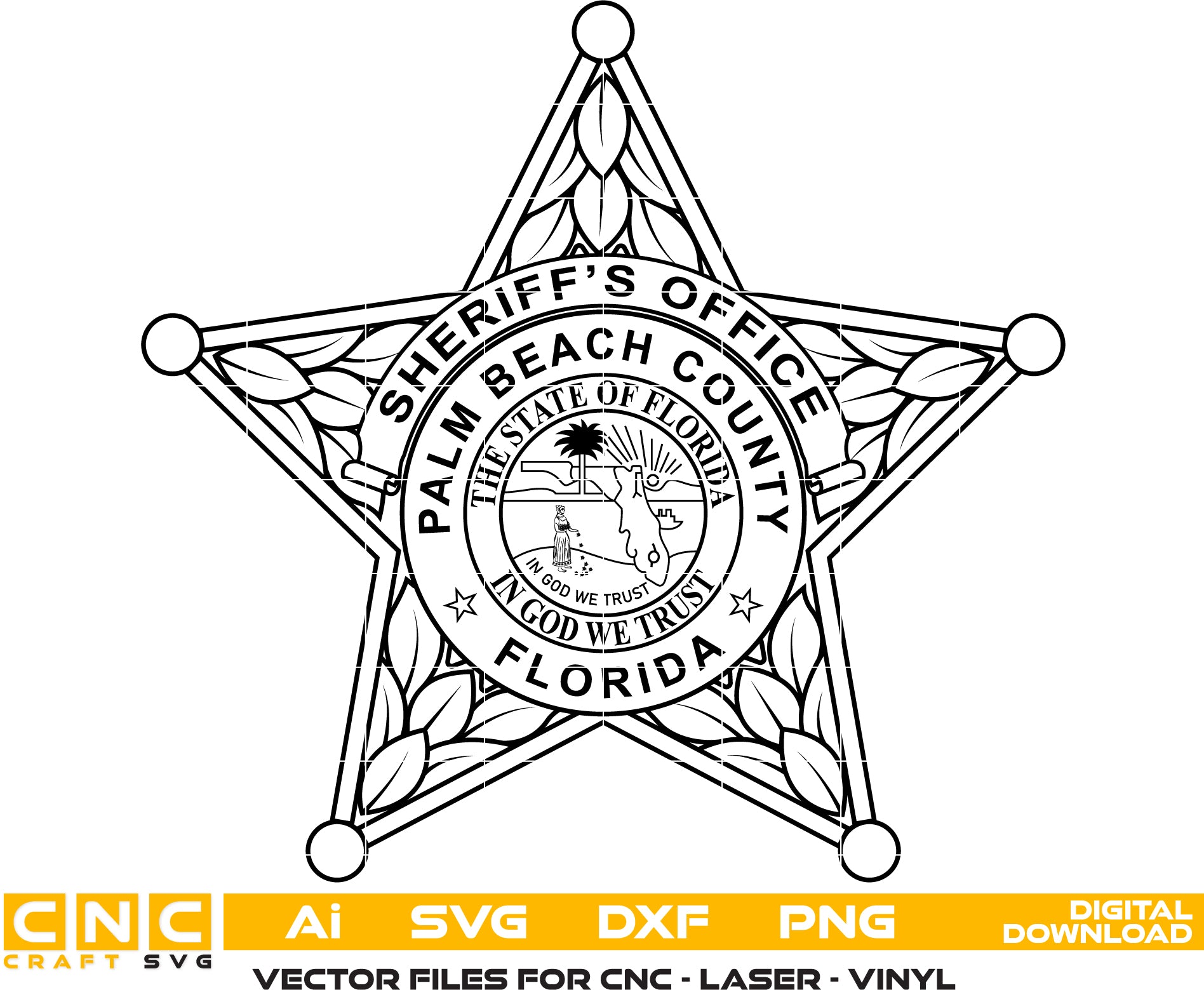 Palm Beach County/ Florida Sheriff Badge Vector art Svg/ Dxf/ Jpg/ Png/ and Ai files For laser engraving/ woodworking/ acrylic painting and all printing machines.