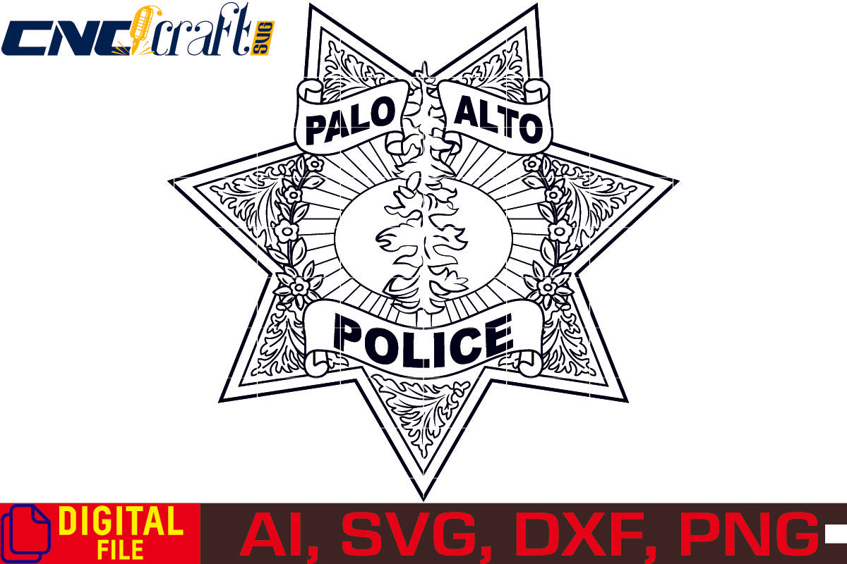 Palo Alto Police Badge vector file for Laser Engraving, Woodworking, CNC Router, vinyl, plasma, Xcarve, Vcarve, Cricut, Ezecad etc.