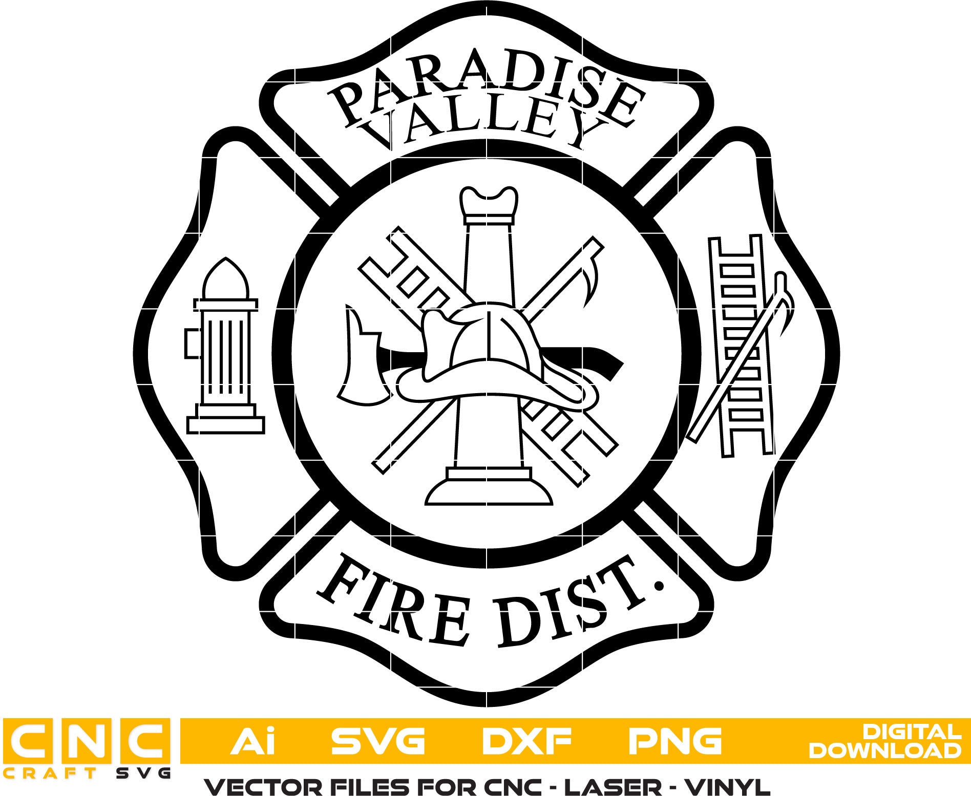 Paradise Valley Fire Dist. Badge AI, SVG, DXF, PNG File for Laser engraving, woodworking, acrylic painting, glass etching, and all printing machines.