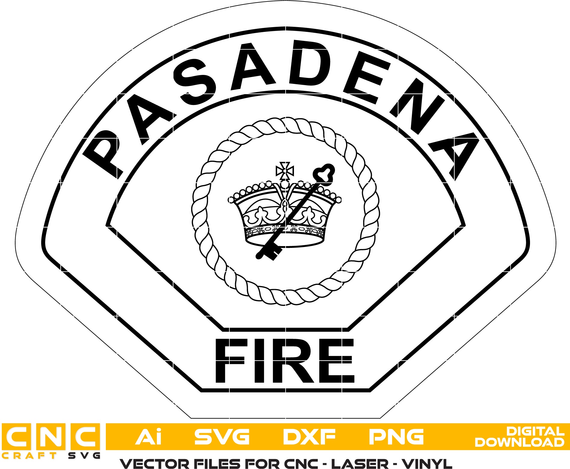 Pasadena Fire Dept Badge Vector art Svg/ Dxf/ Jpg/ Png/ and Ai files For laser engraving/ woodworking/ acrylic painting and all printing machines.