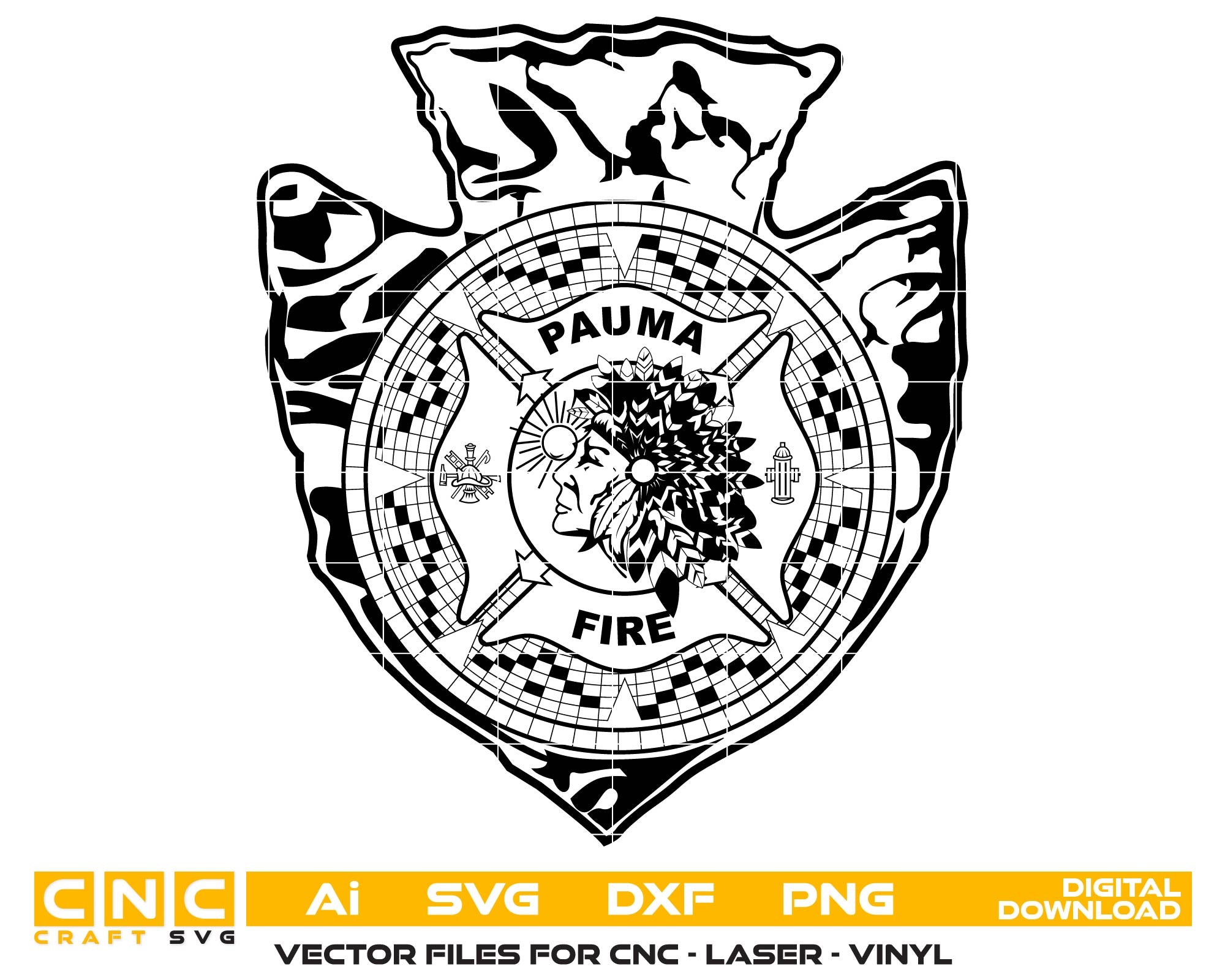 Pauma Fire Department logo, firefighter emblem SVG, fire department patch vector, firefighter logo engraving file, fire station badge SVG, CNC laser engraving design