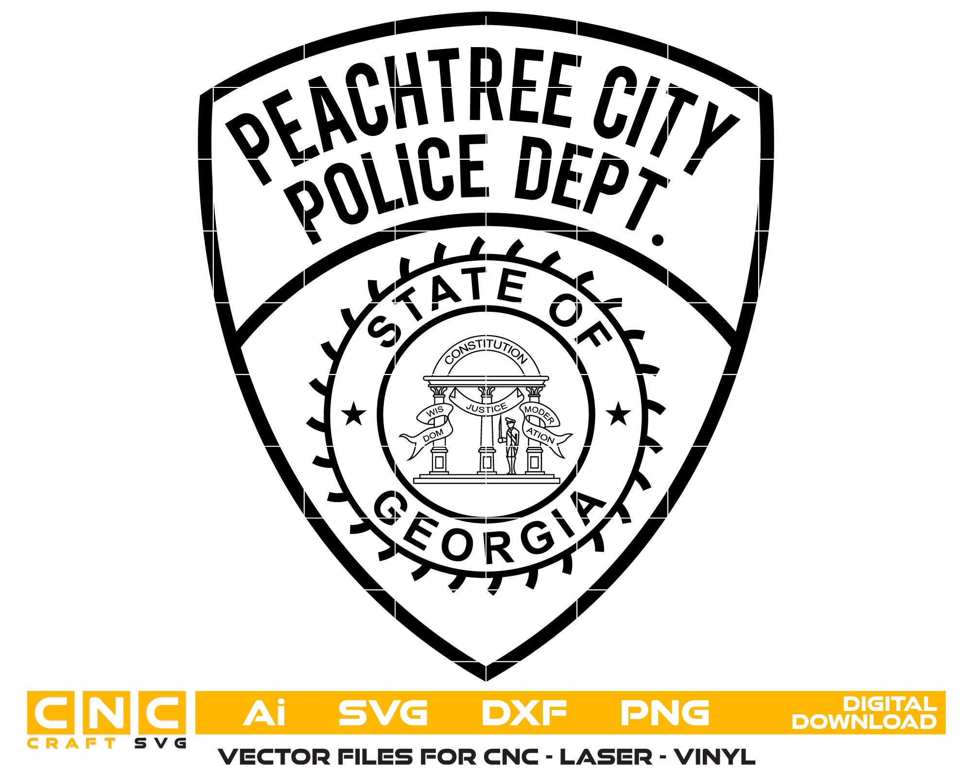 Peachtree City Police Badge Vector Art, Ai,SVG, DXF, PNG, Digital Files