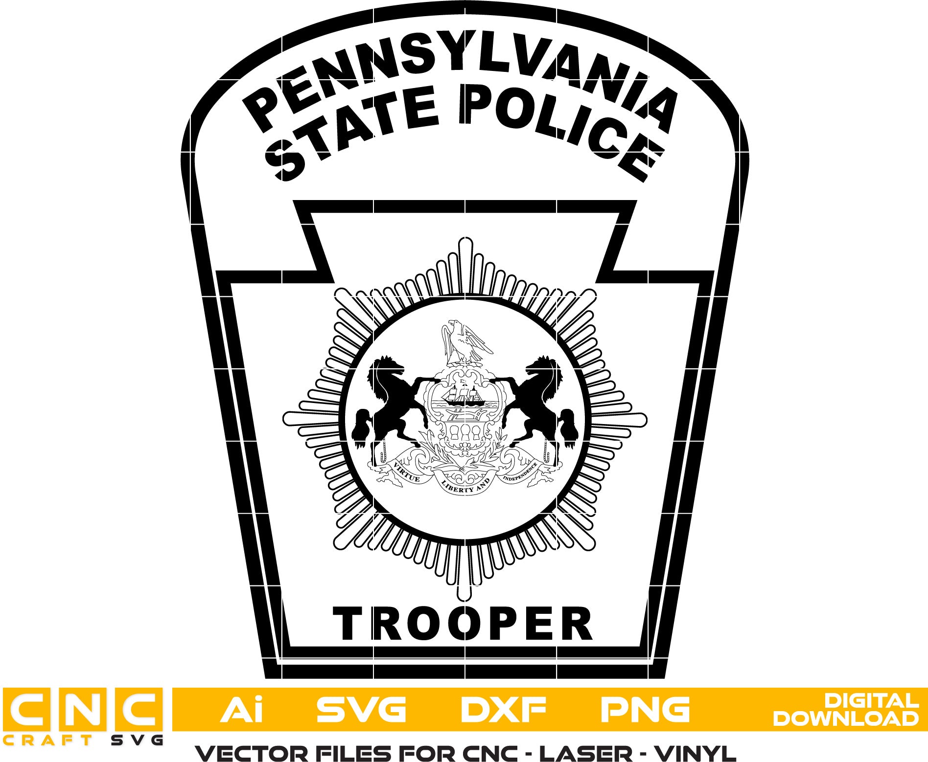 Pennsylvania State Police Trooper Badge Vector art Svg, Dxf, Jpg, Png, and Ai files For laser engraving, woodworking, acrylic painting, and all printing machines.