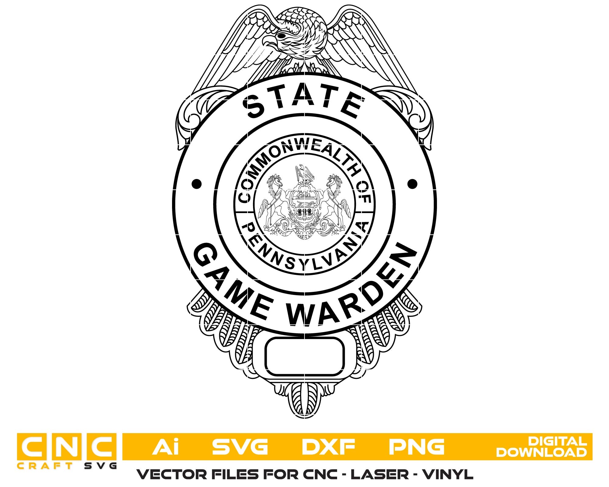 Pennsylvania State Game Warden Badge SVG, PA Game Warden Badge Vector, Wildlife Officer Badge SVG, Conservation Officer Emblem, Law Enforcement Badge Vector, Engraving Badge File