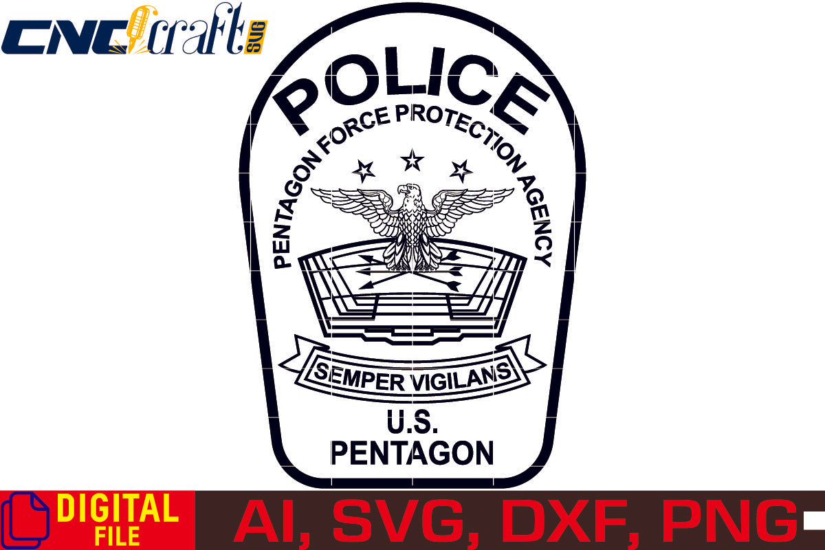 Pentagon Police Badge vector file for Laser Engraving, Woodworking, CNC Router, vinyl, plasma, Xcarve, Vcarve, Cricut, Ezecad etc.