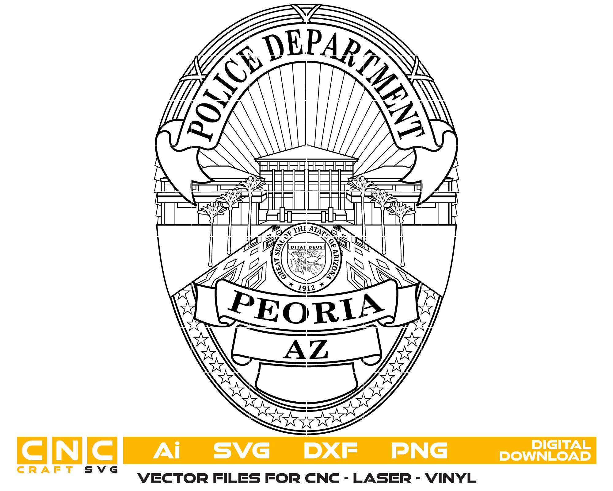 Peoria Police Department Badge Vector Art, Ai,SVG, DXF, PNG, Digital Files