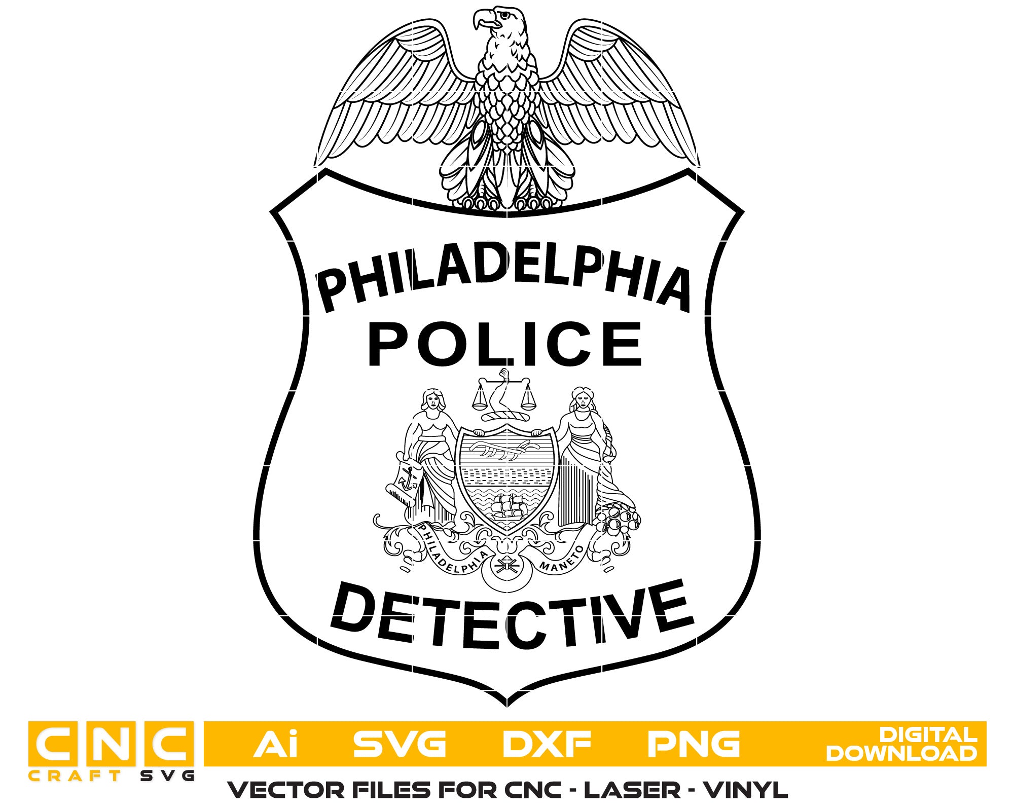 Pheladelphia Detective Police Vector Art, Ai,SVG, DXF, PNG, Digital Files