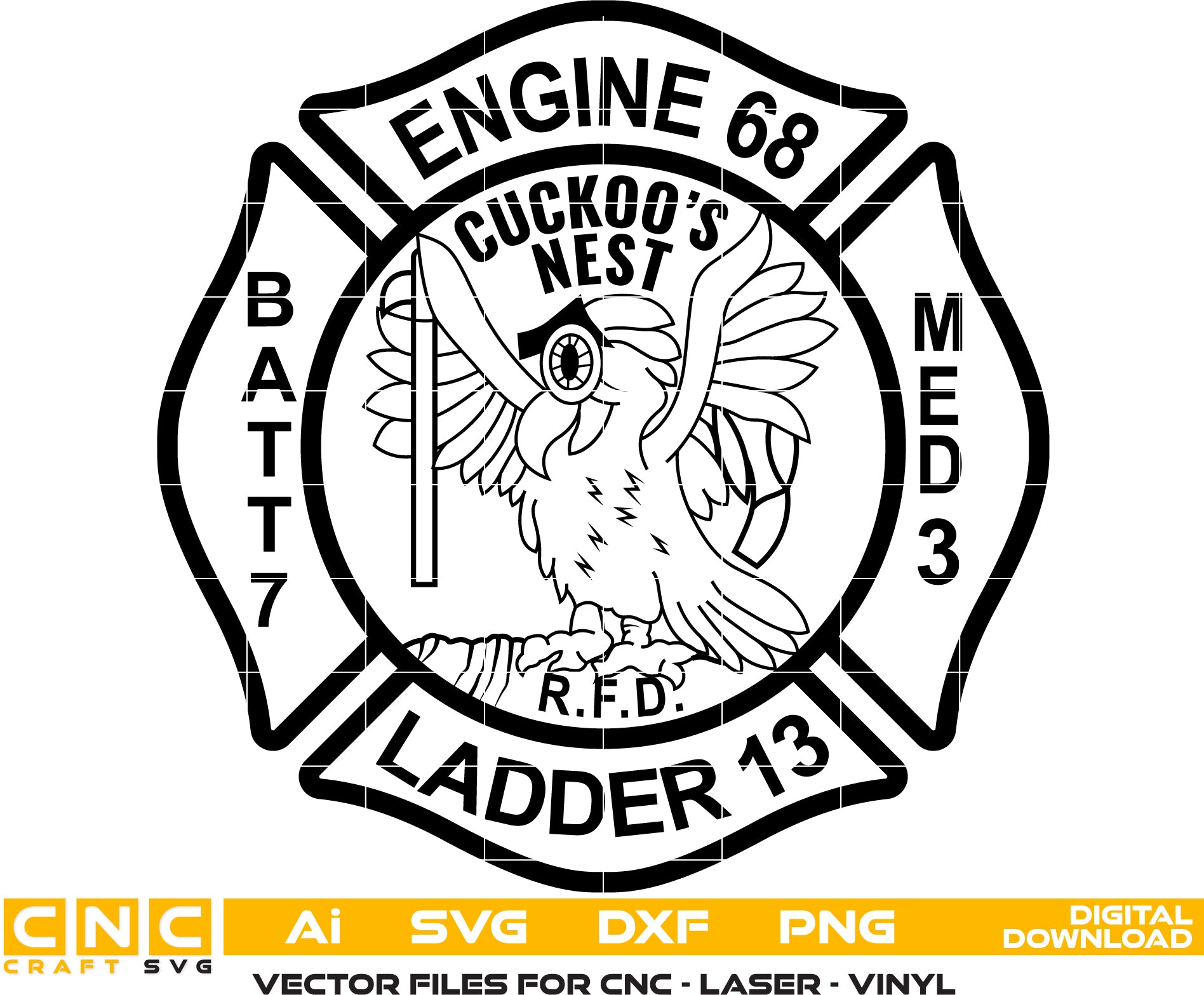 Philadelphia Fire Department Cuckoos Nest Eng 68 Batt 7 Med 3 Ladder 13 Patch Vector Art