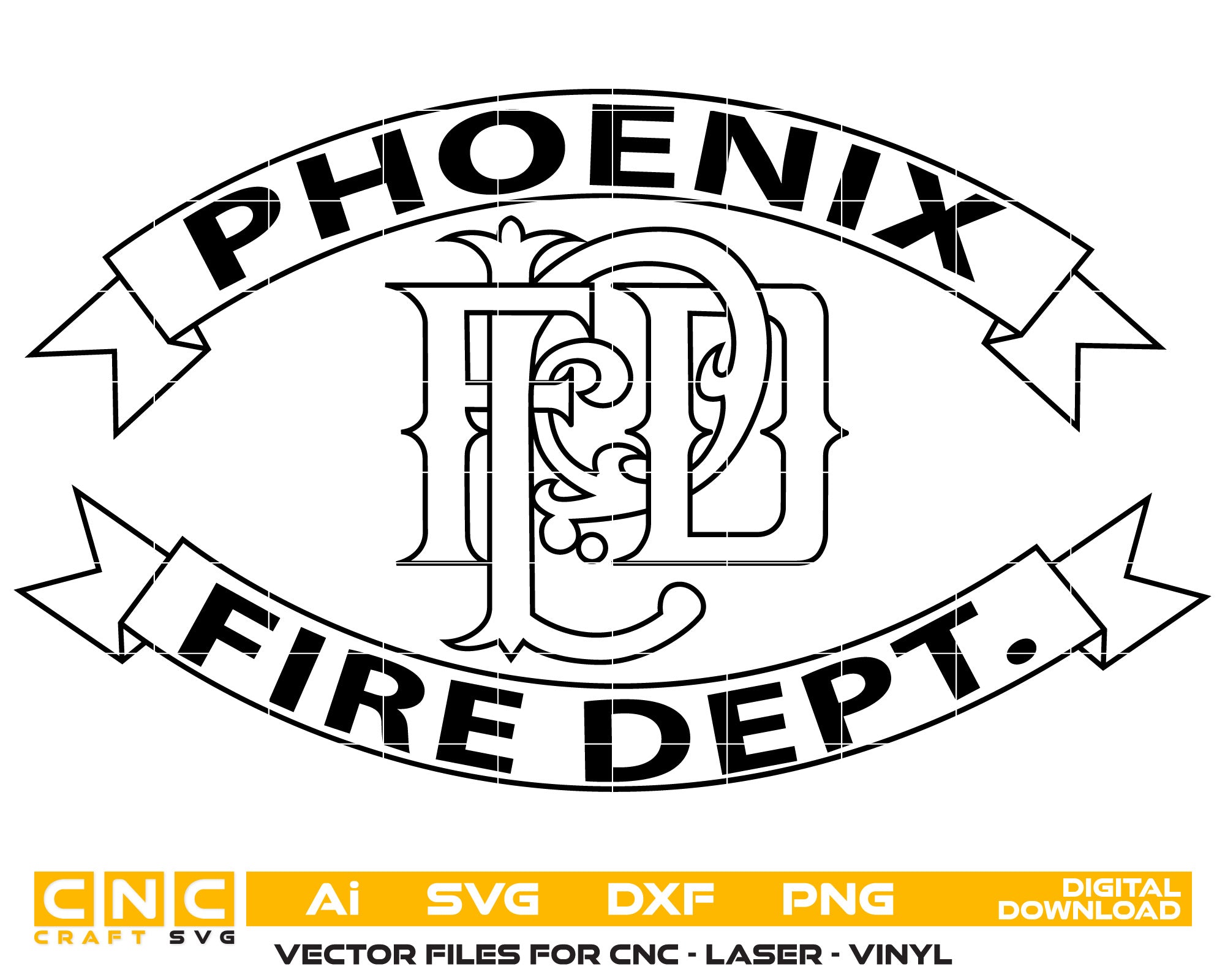 Phoenix Fire Dept Badge Vector Art, Ai,SVG, DXF, PNG, Digital Files