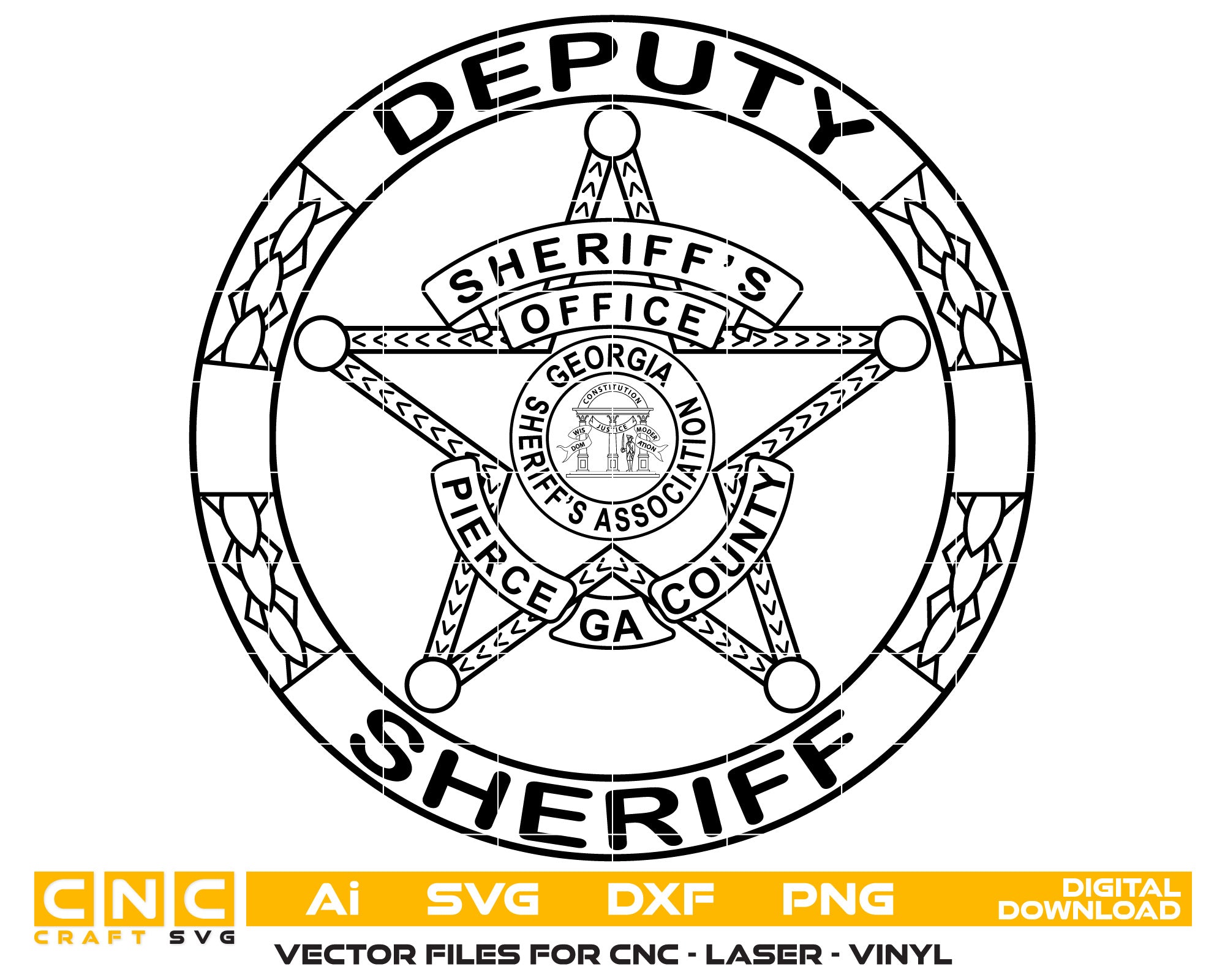 Pierce County Deputy Shariff Badge Vector art Svg, Dxf, Jpg, Png, and Ai files For laser engraving, woodworking, acrylic painting, and all printing machines.