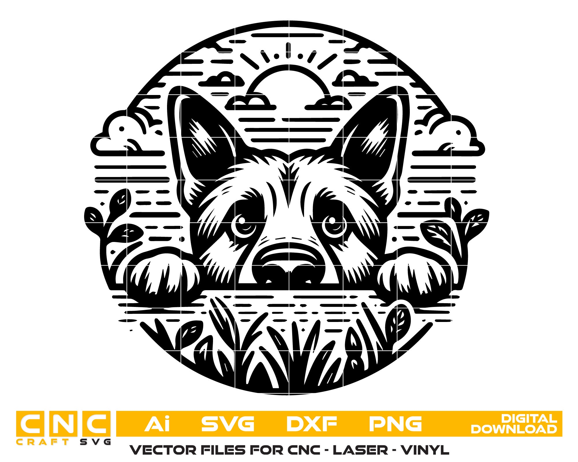 Peeking Dog Silhouette – Animal Vector Art for Woodworking & Crafts