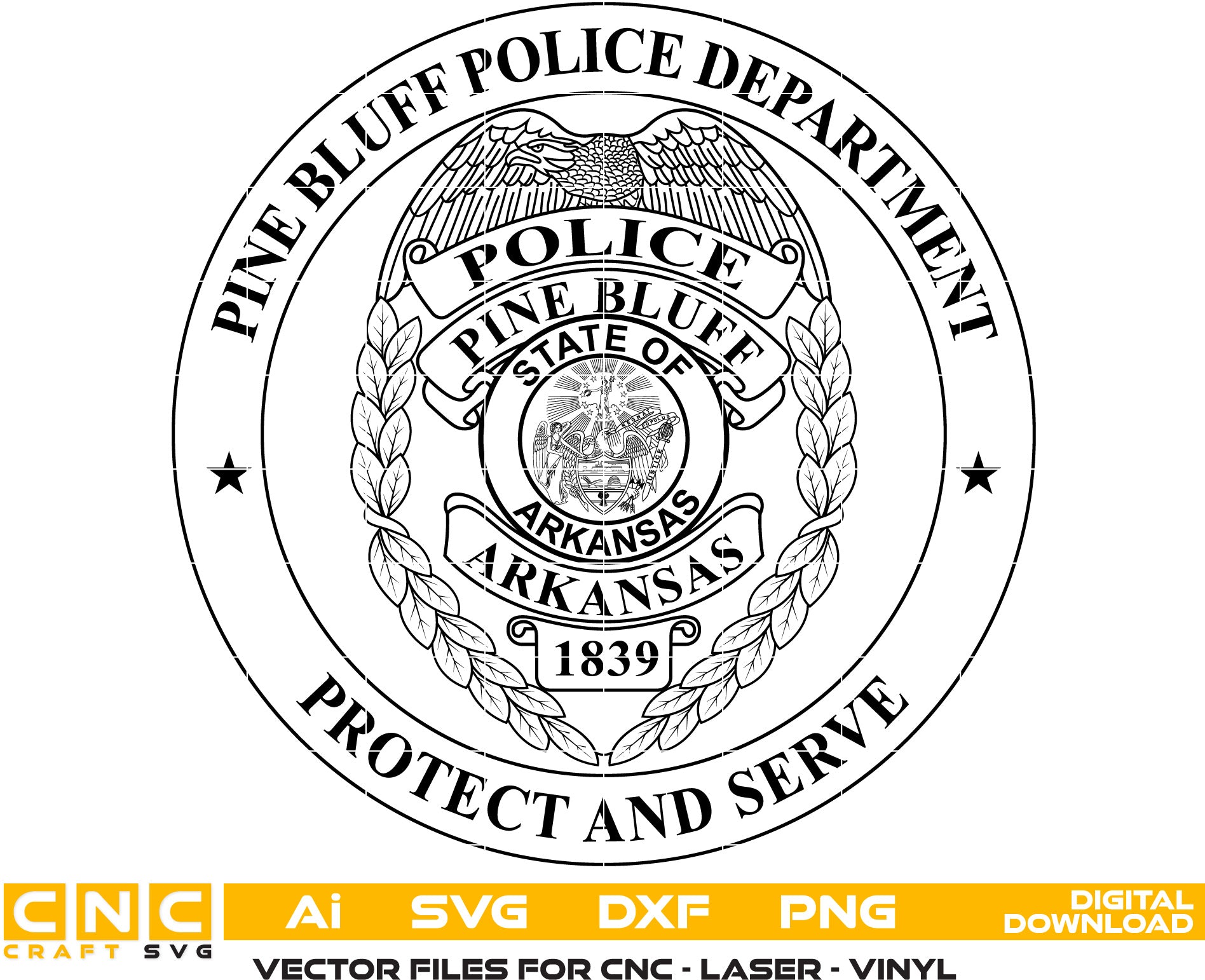 Pine Bluff Arkansas Police  Badge, Pine Bluff police Badge, Pine Bluff vector art, Digital File