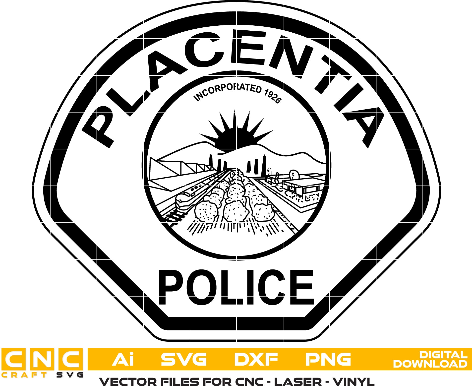 Police Logo Vector SVG for Woodworking & Printing - Placentia