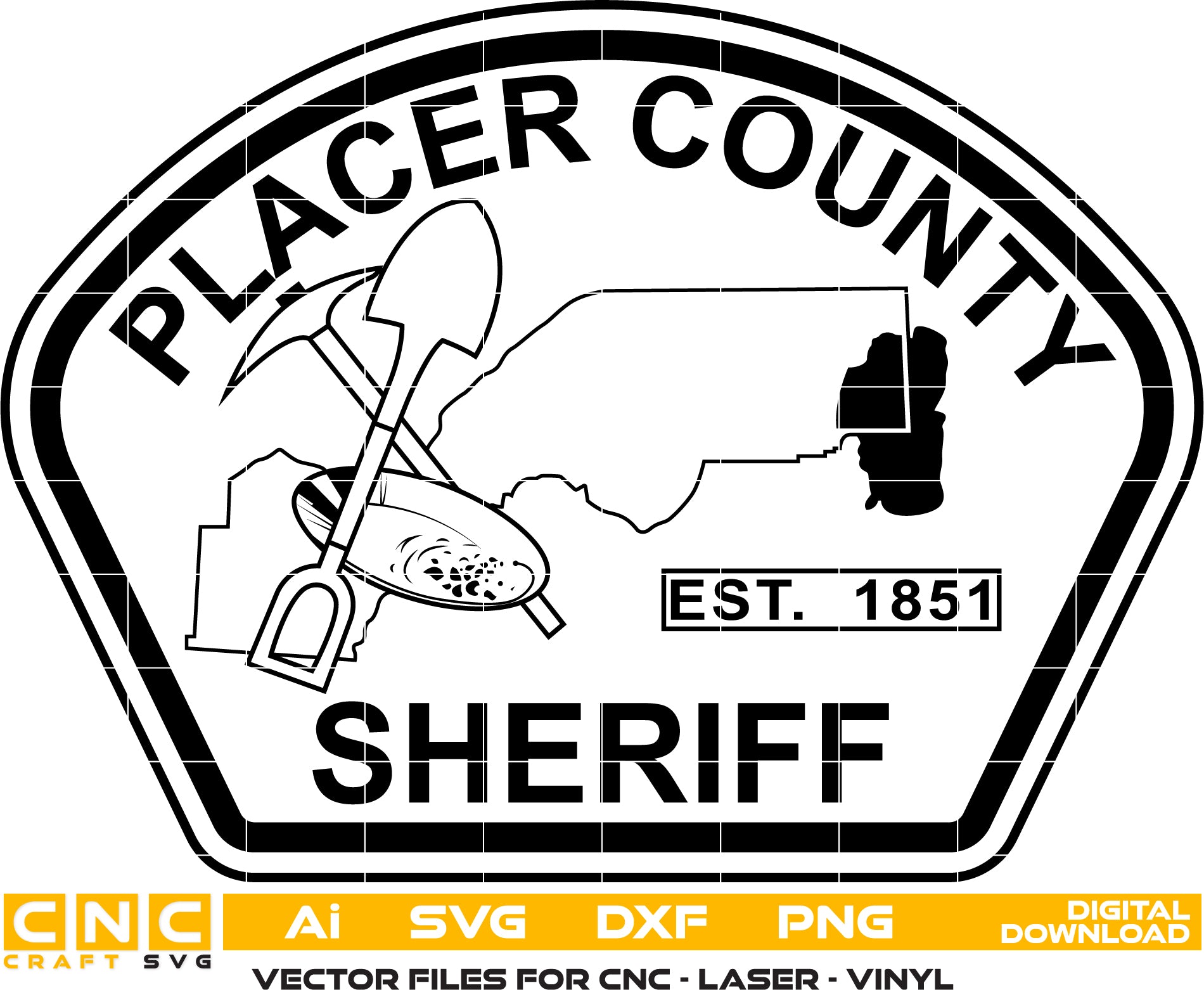 Placer County Sheriff Badge Vector art Svg/ Dxf/ Jpg/ Png/ and Ai files For laser engraving/ woodworking/ acrylic painting and all printing machines.