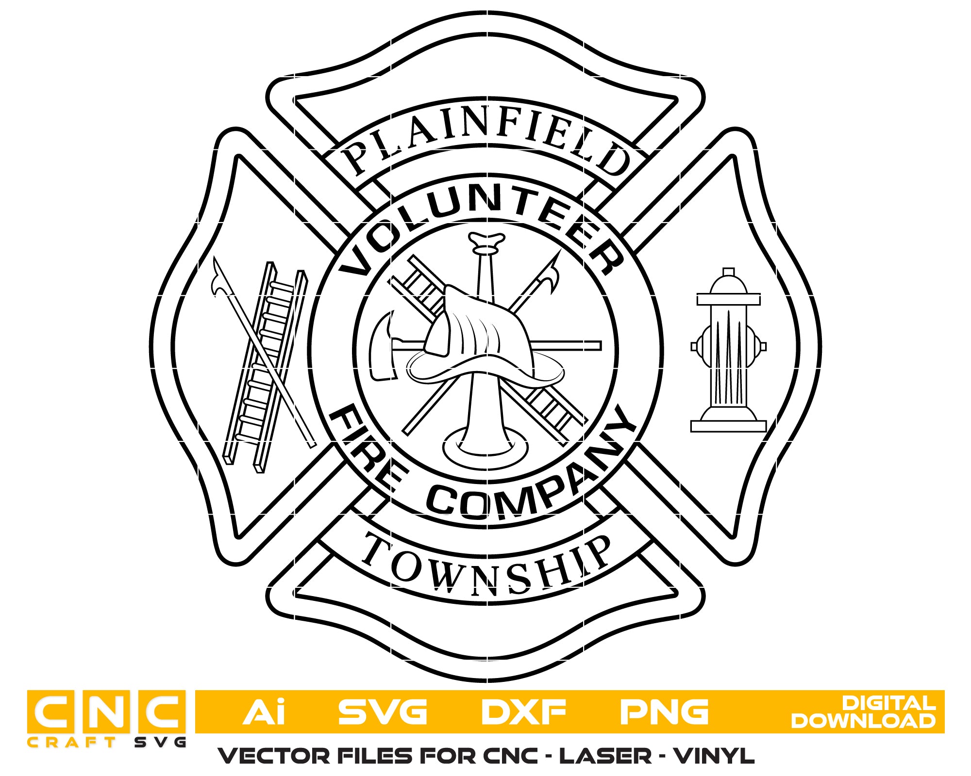 Plainfield Volunteer Fire Company Badge SVG, Firefighter Badge Vector, Plainfield Fire Company Emblem, Fire Department Badge SVG, Fire Service Badge Vector File