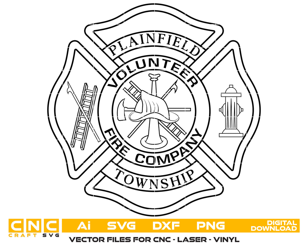 Plainfield Vector Plainfield Volunteer Fire Company Badge SVG, Firefighter Badge Vector