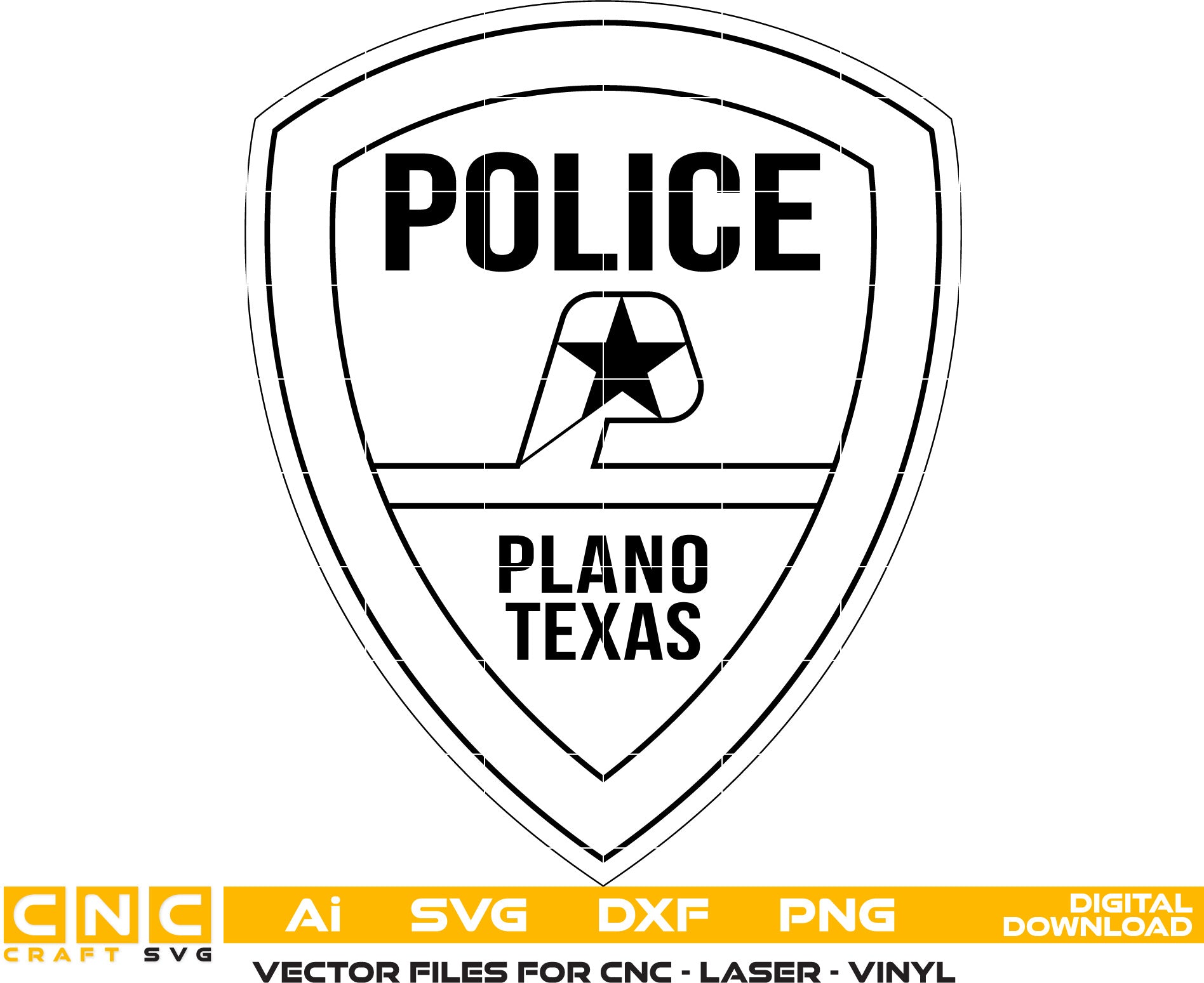 Plano Texas Police Badge Vector Art, Ai,SVG, DXF, PNG, Digital Files