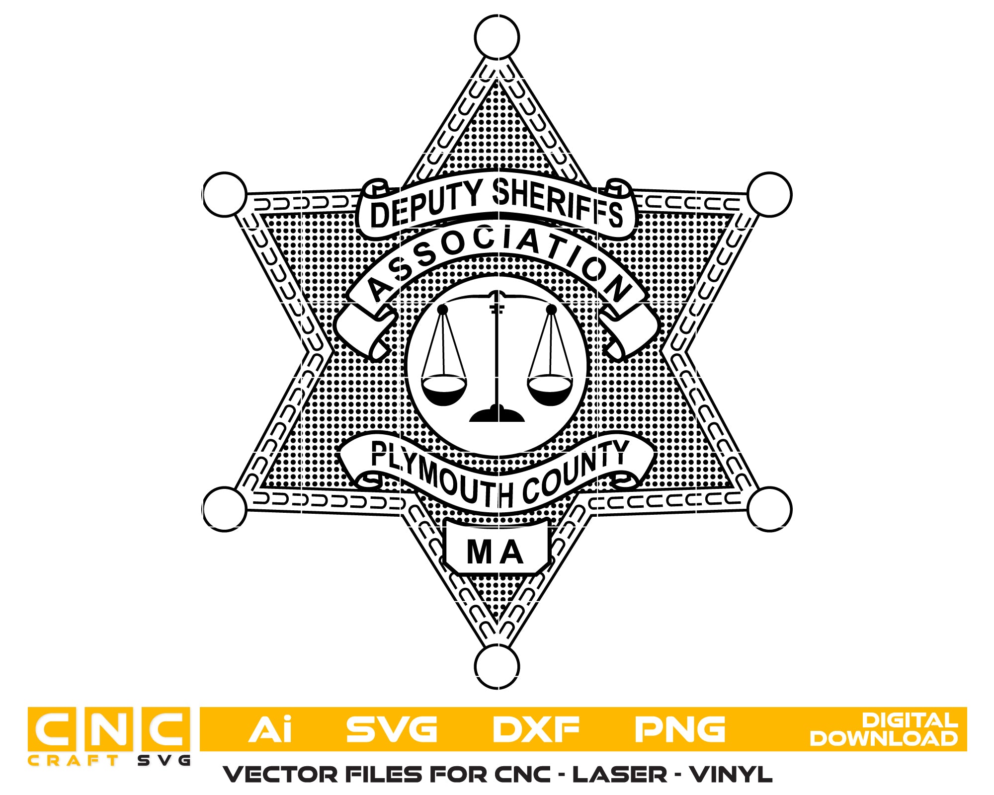Plymouth County Deputy Sheriffs Badge SVG, Law Enforcement Badge Vector File
